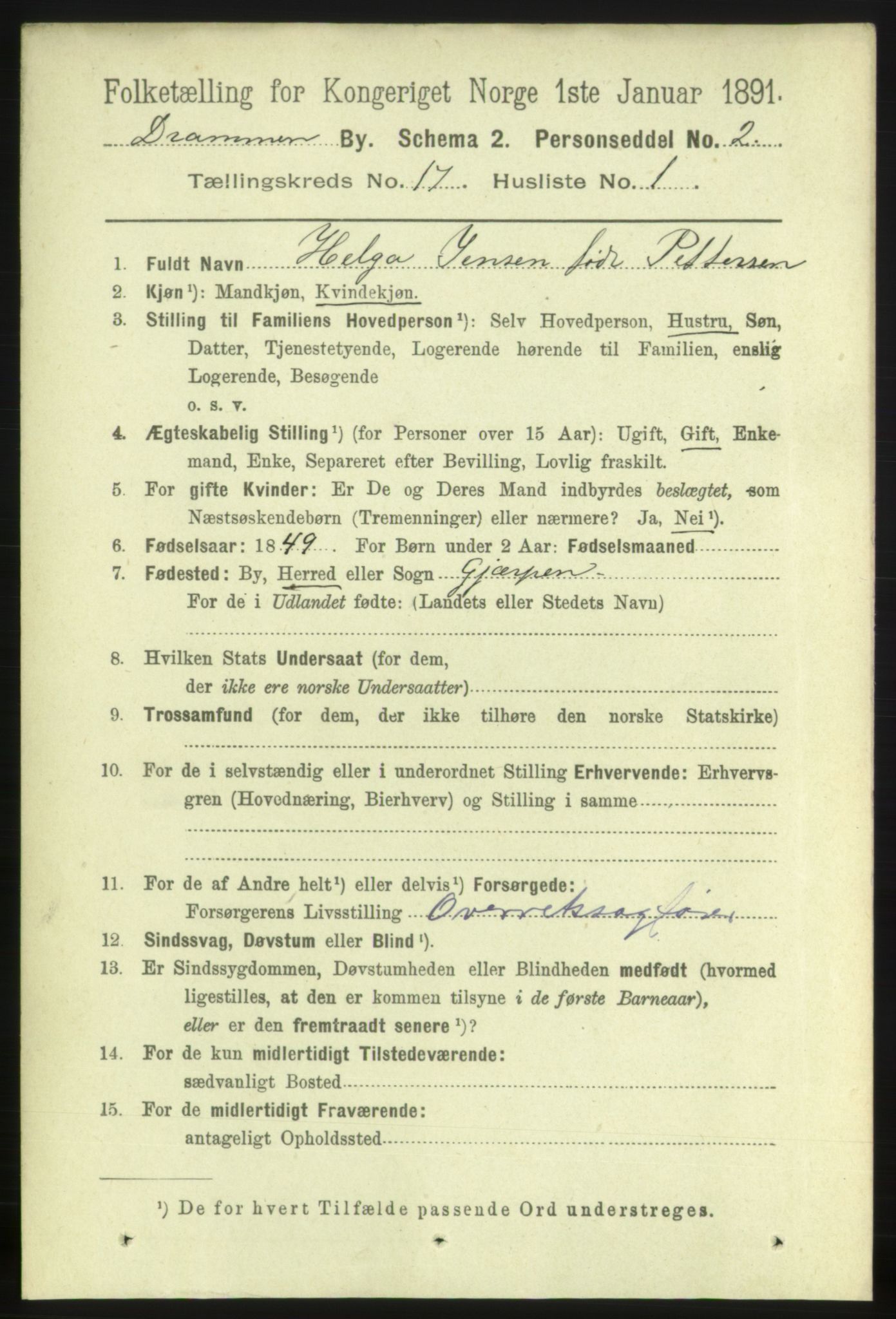 RA, 1891 census for 0602 Drammen, 1891, p. 11277