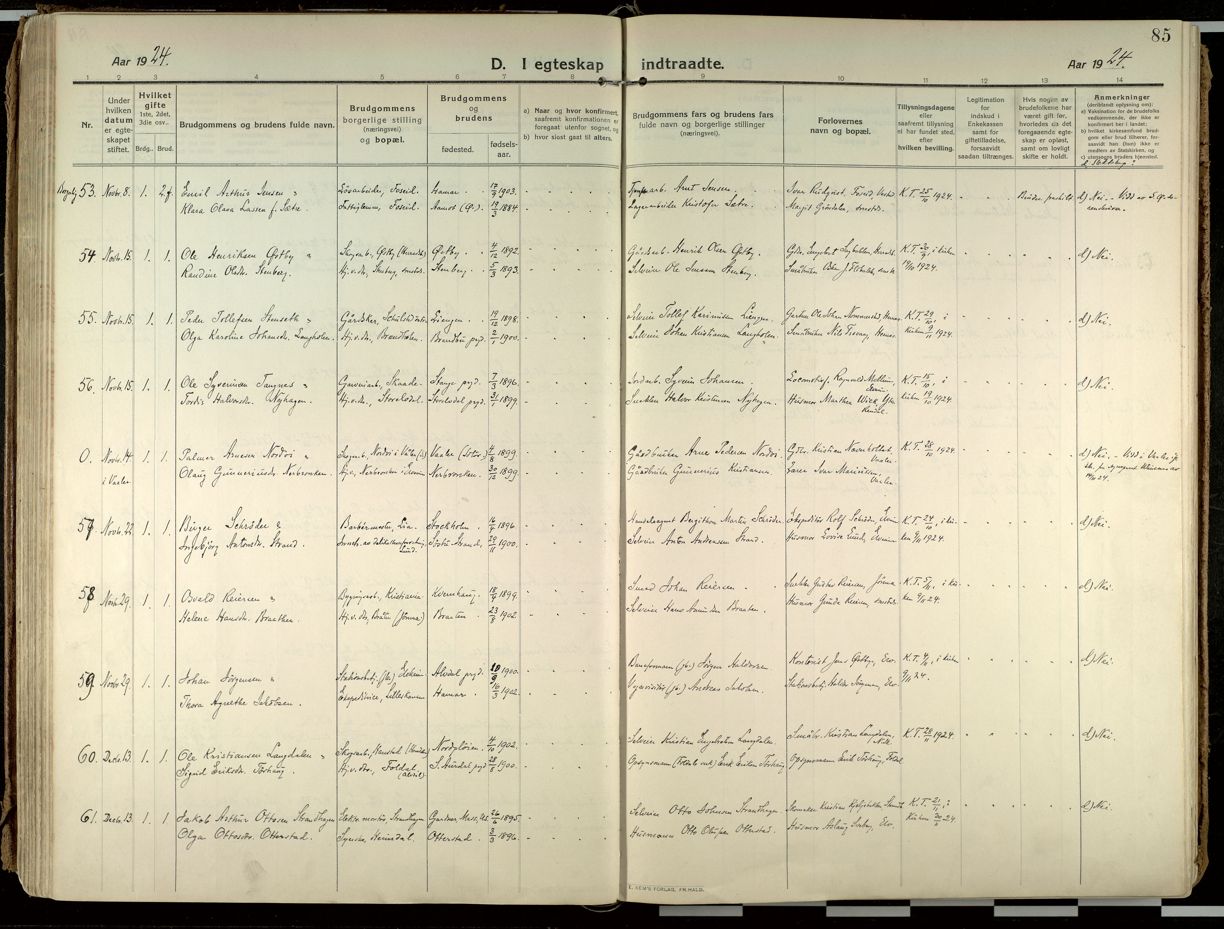 Elverum prestekontor, AV/SAH-PREST-044/H/Ha/Haa/L0021: Parish register (official) no. 21, 1913-1928, p. 85