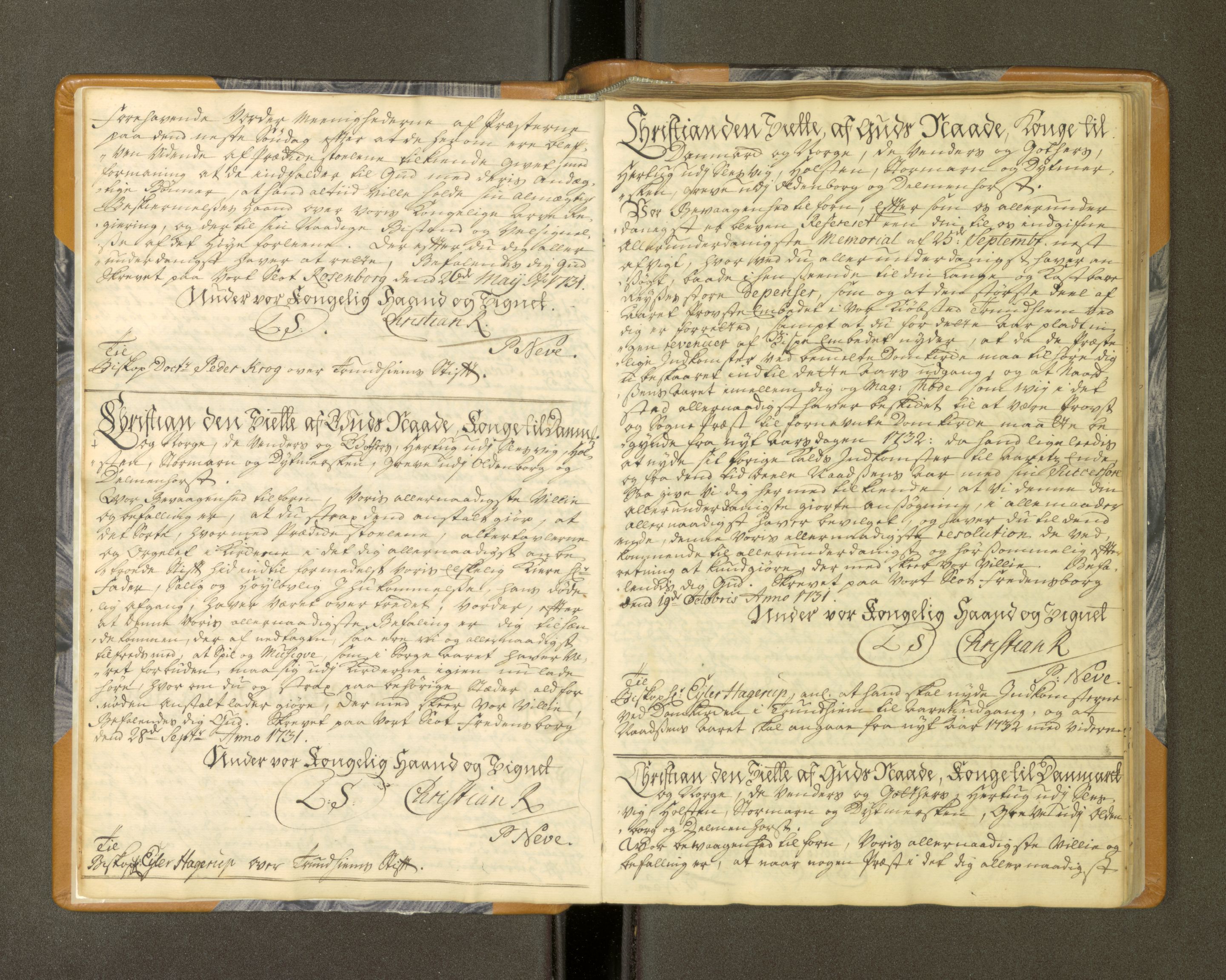 Nidaros biskop, SAT/A-0968/F/L0005: Kopibok 1, innkomne kongelege brev, 1731-1747