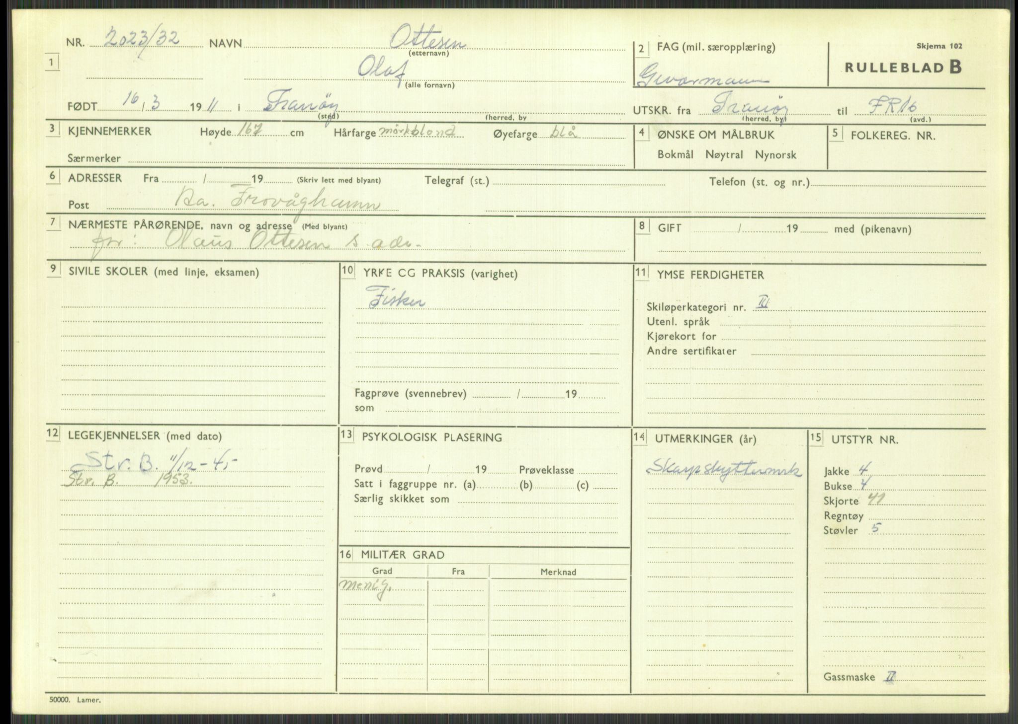 Forsvaret, Troms infanteriregiment nr. 16, AV/RA-RAFA-3146/P/Pa/L0016: Rulleblad for regimentets menige mannskaper, årsklasse 1932, 1932, p. 1275