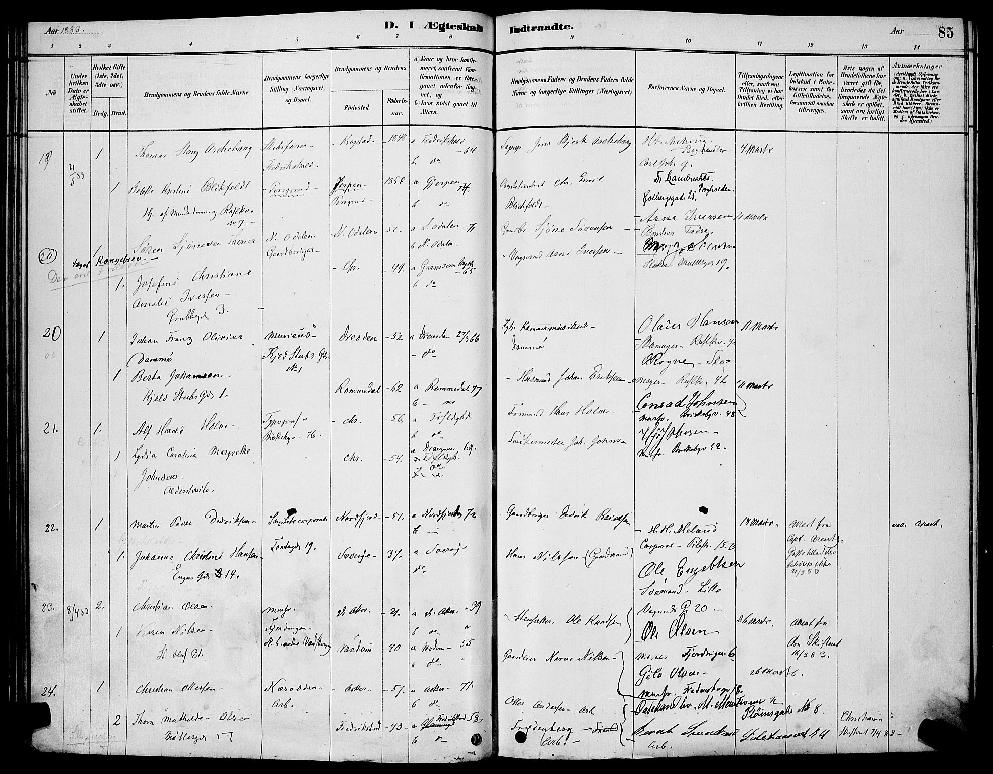 Trefoldighet prestekontor Kirkebøker, AV/SAO-A-10882/H/Ha/L0003: Banns register no. 3, 1878-1888, p. 85