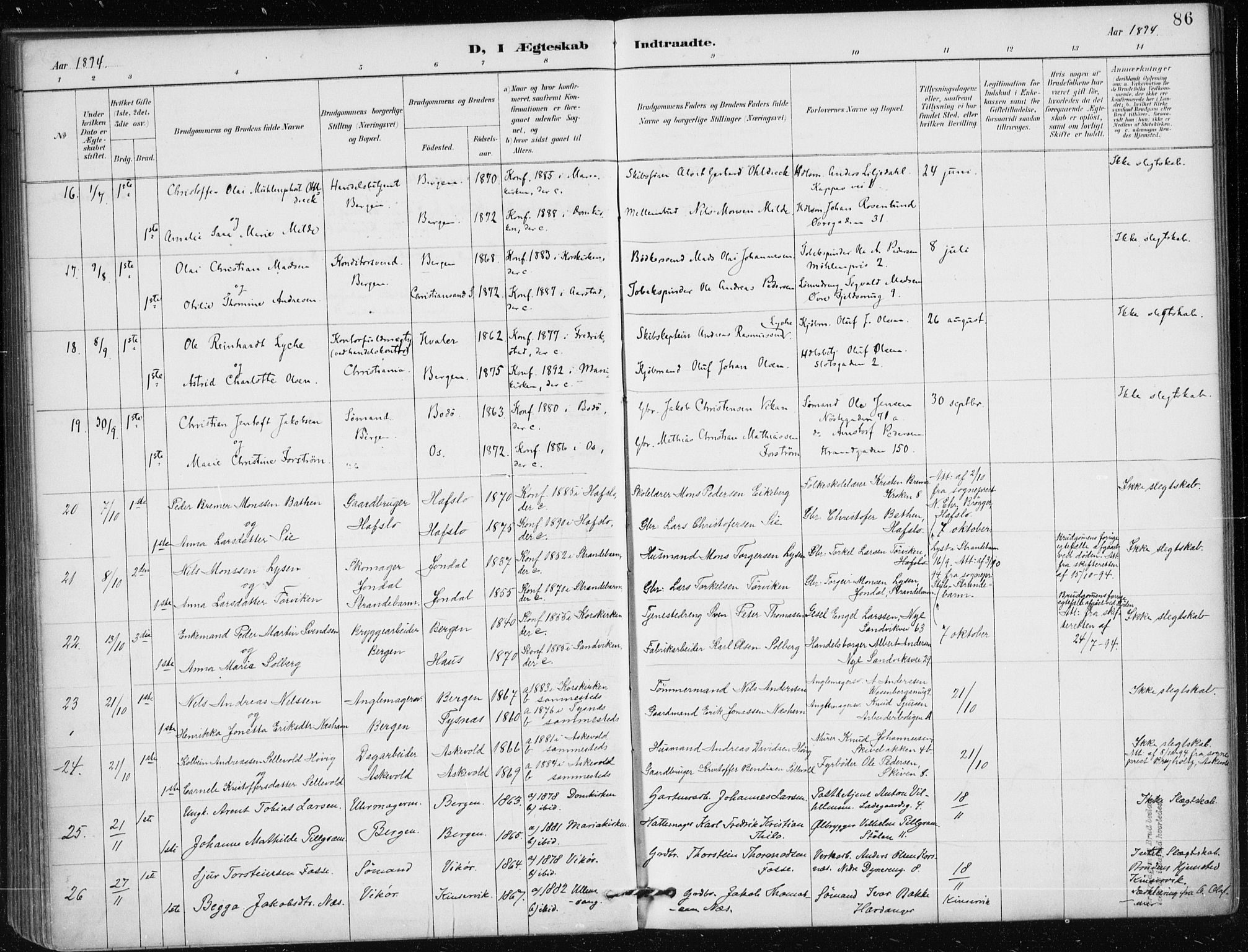 Mariakirken Sokneprestembete, AV/SAB-A-76901/H/Haa/L0013: Parish register (official) no. C 1, 1889-1900, p. 86