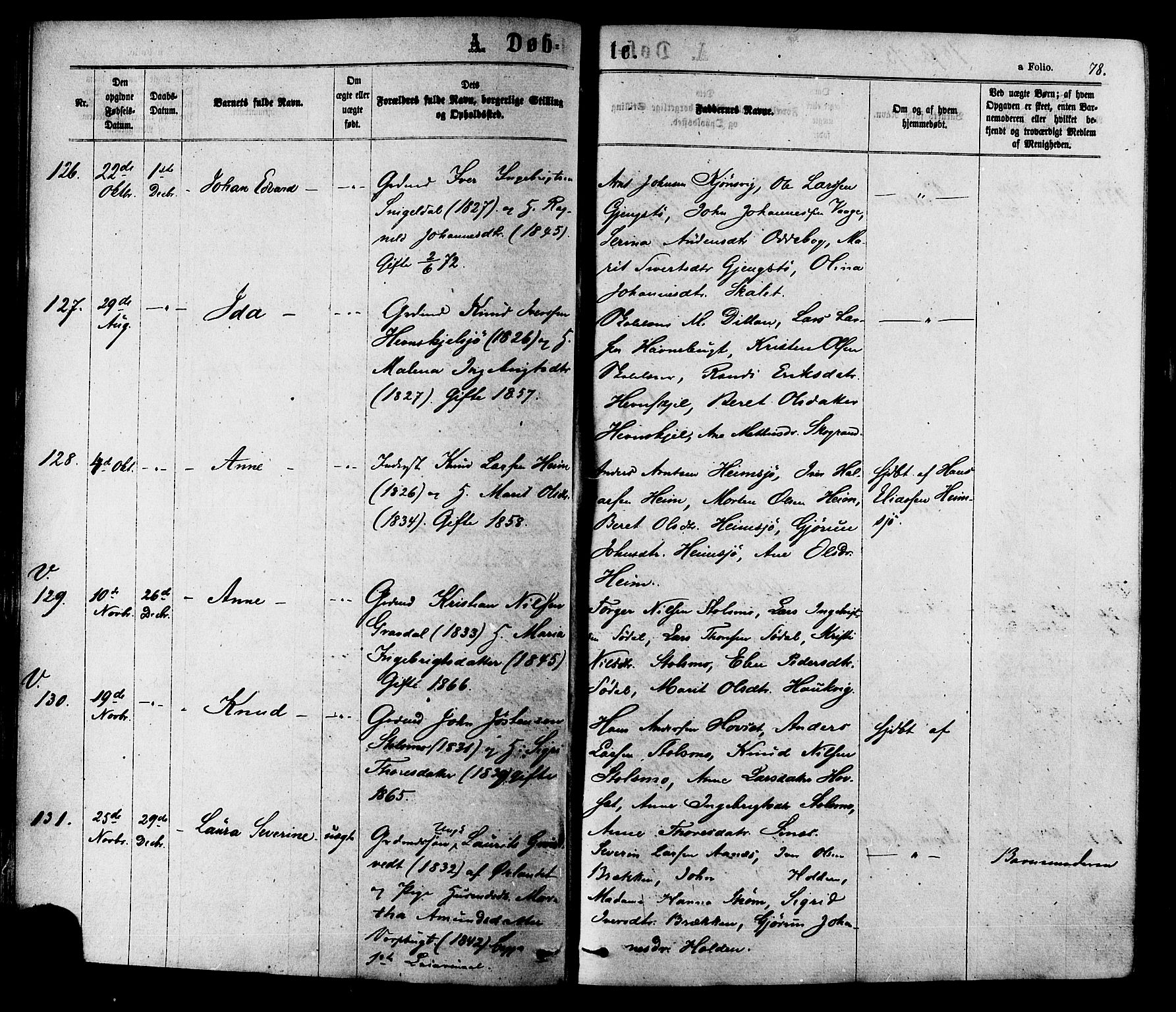 Ministerialprotokoller, klokkerbøker og fødselsregistre - Sør-Trøndelag, SAT/A-1456/630/L0495: Parish register (official) no. 630A08, 1868-1878, p. 78