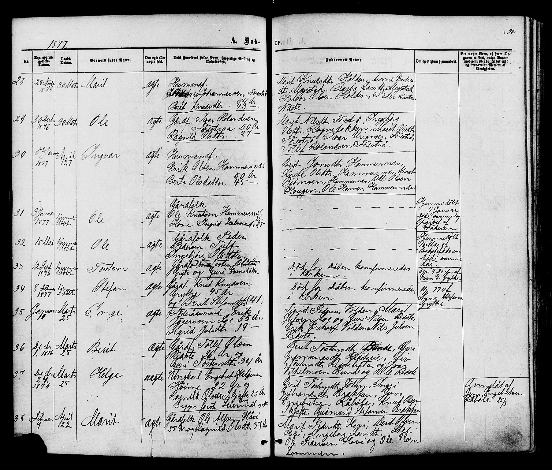 Vestre Slidre prestekontor, AV/SAH-PREST-136/H/Ha/Haa/L0003: Parish register (official) no. 3, 1865-1880, p. 92