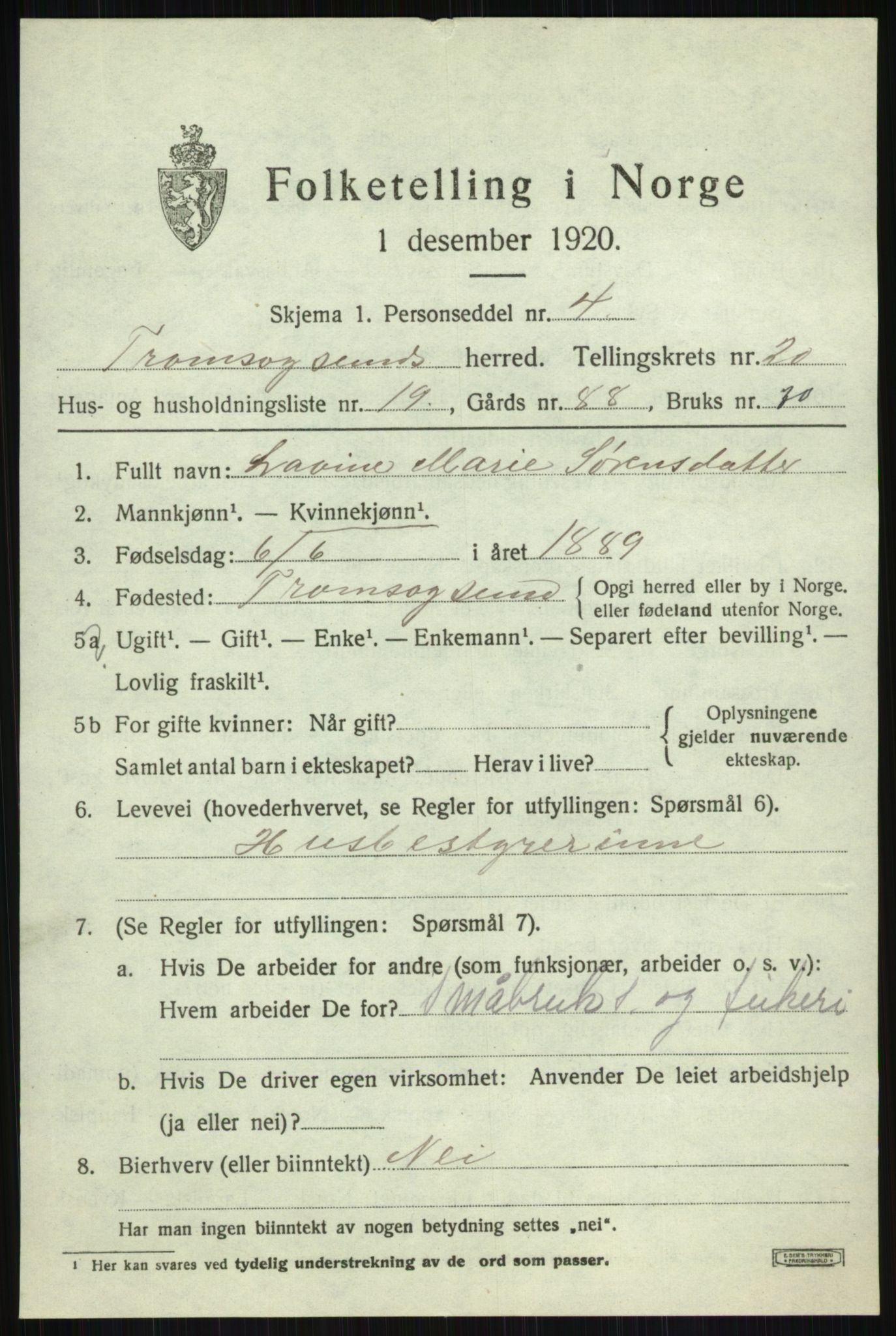SATØ, 1920 census for Tromsøysund, 1920, p. 10748