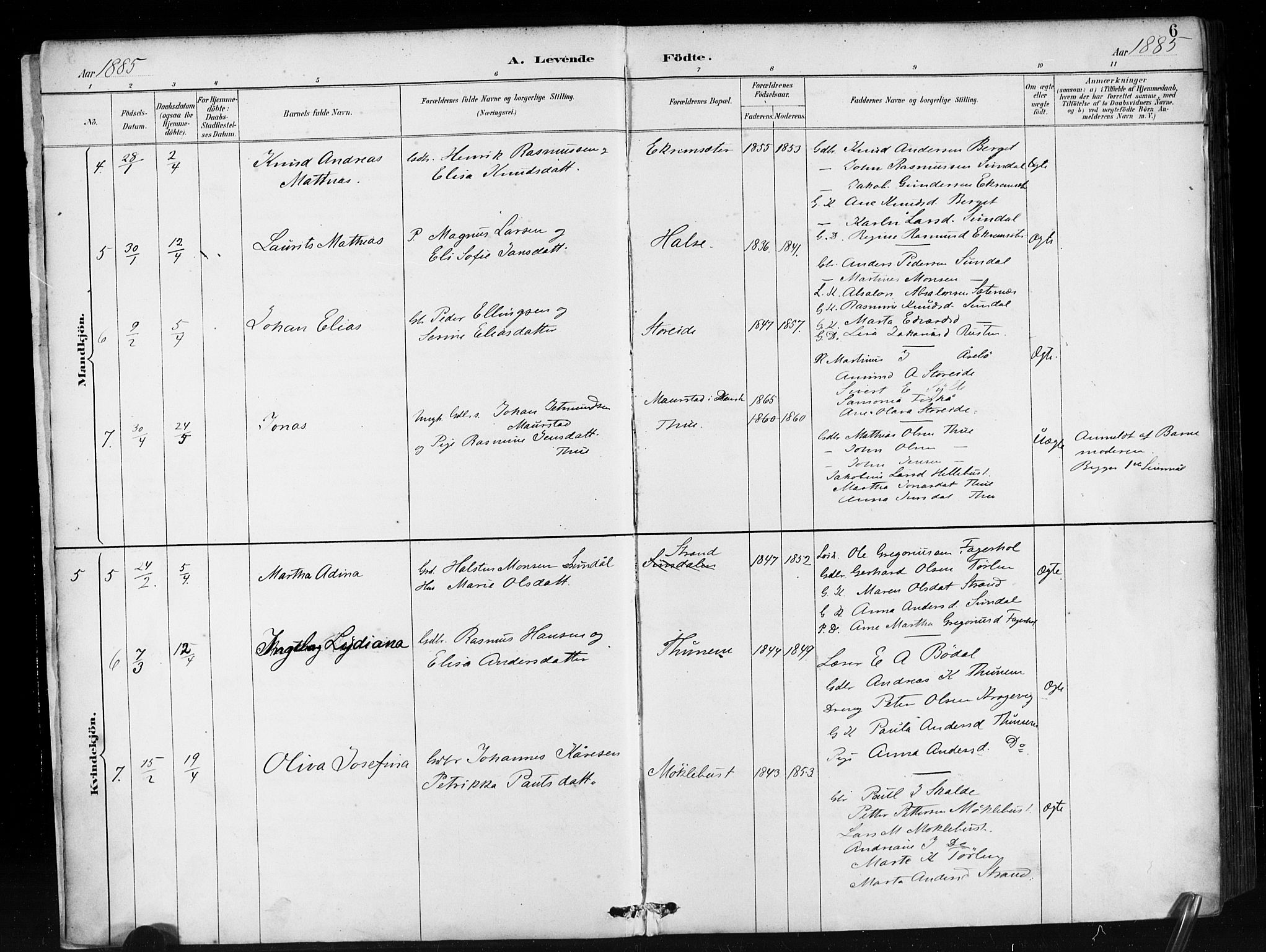 Ministerialprotokoller, klokkerbøker og fødselsregistre - Møre og Romsdal, AV/SAT-A-1454/501/L0008: Parish register (official) no. 501A08, 1885-1901, p. 6