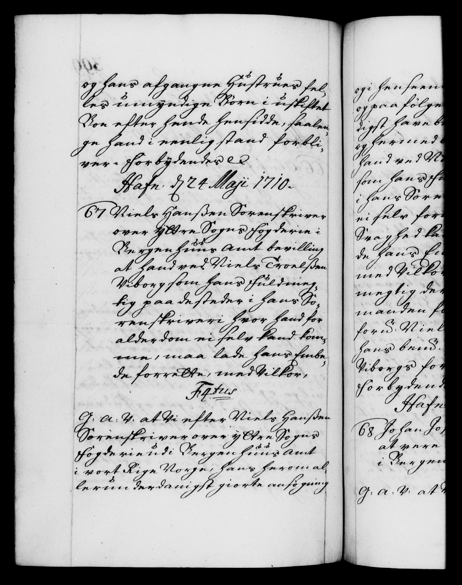 Danske Kanselli 1572-1799, RA/EA-3023/F/Fc/Fca/Fcaa/L0020: Norske registre, 1708-1711, p. 399b