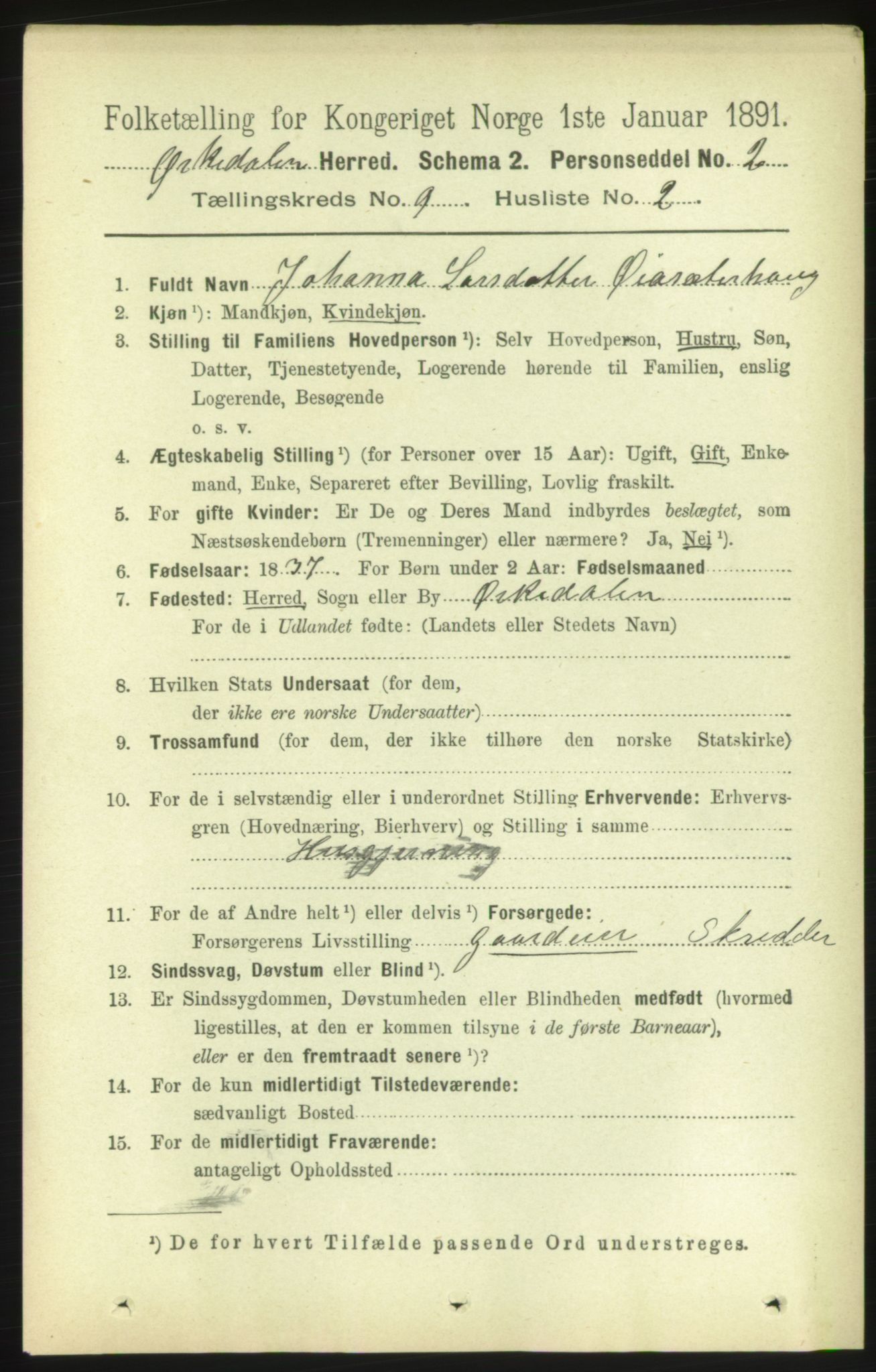 RA, 1891 census for 1638 Orkdal, 1891, p. 4276