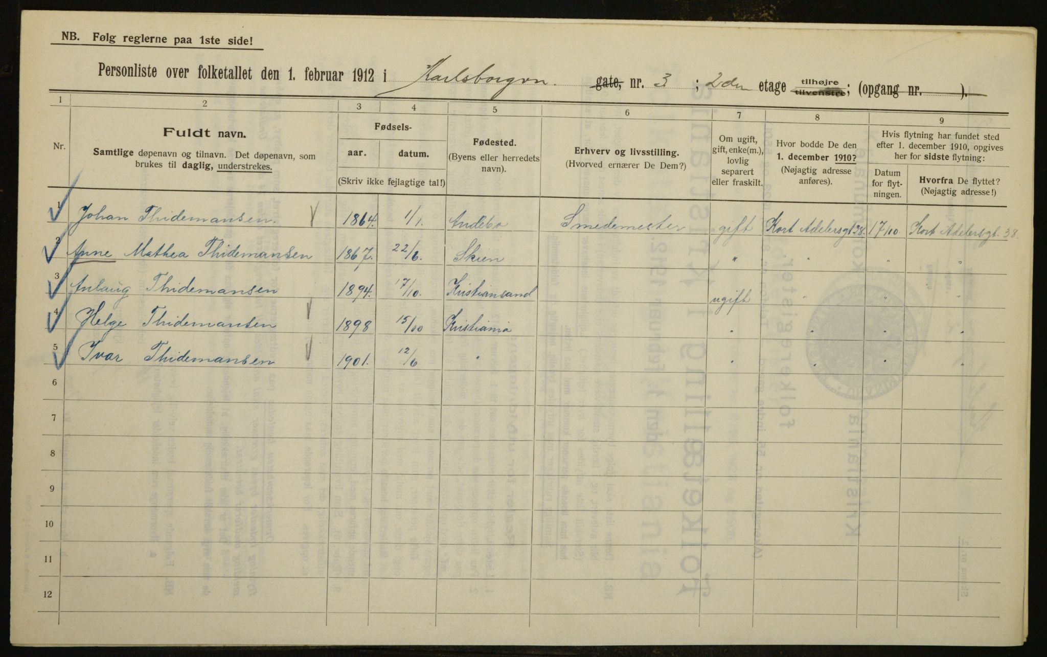 OBA, Municipal Census 1912 for Kristiania, 1912, p. 49262