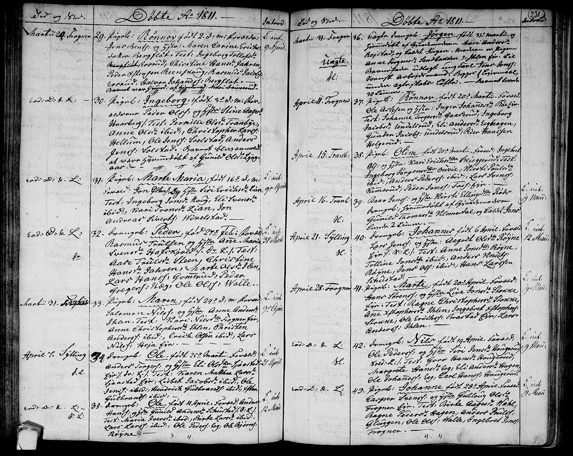Lier kirkebøker, SAKO/A-230/F/Fa/L0007: Parish register (official) no. I 7, 1794-1813, p. 231