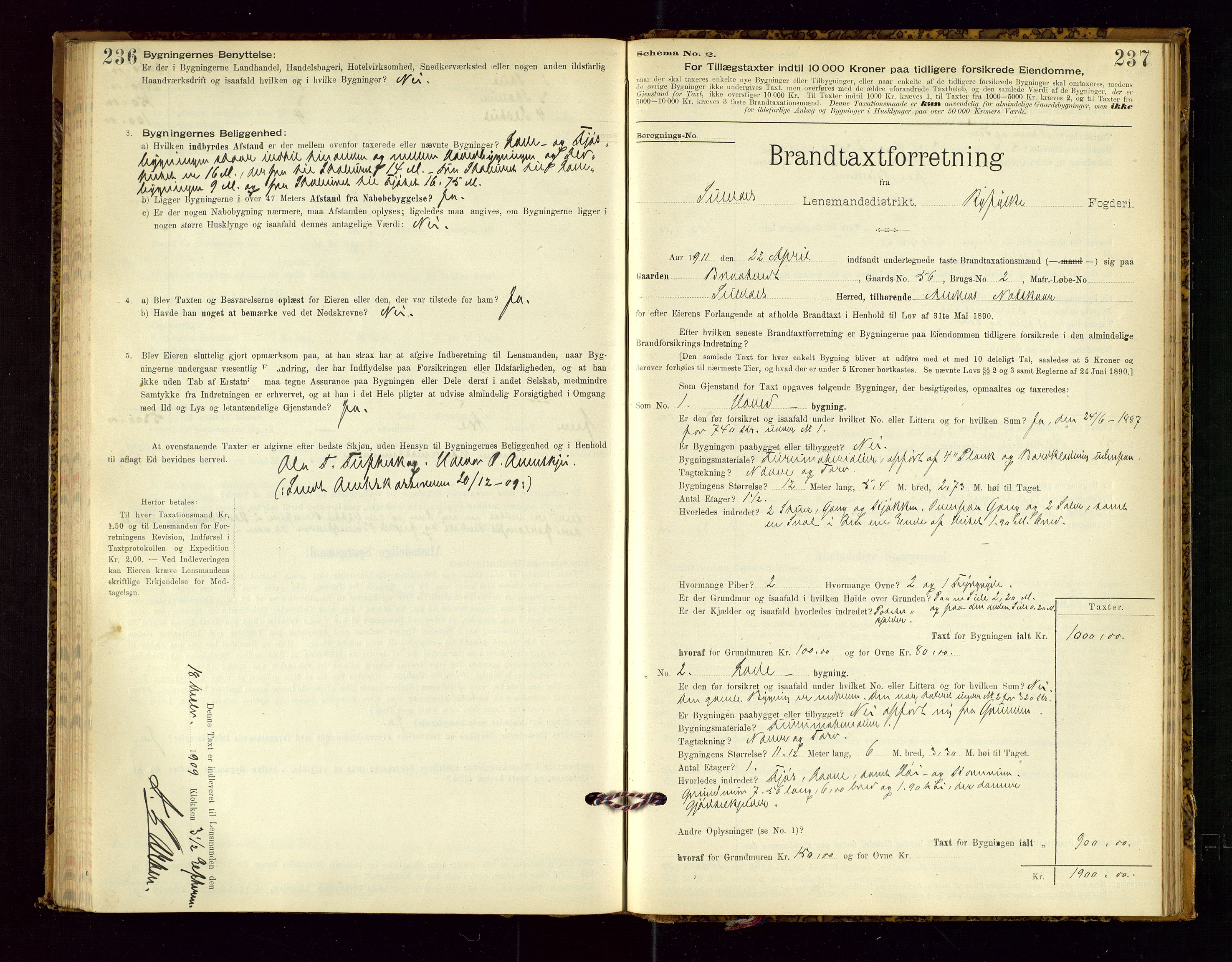 Suldal lensmannskontor, SAST/A-100419/Gob/L0001: "Brandtaxationsprotokol", 1894-1923, p. 236-237