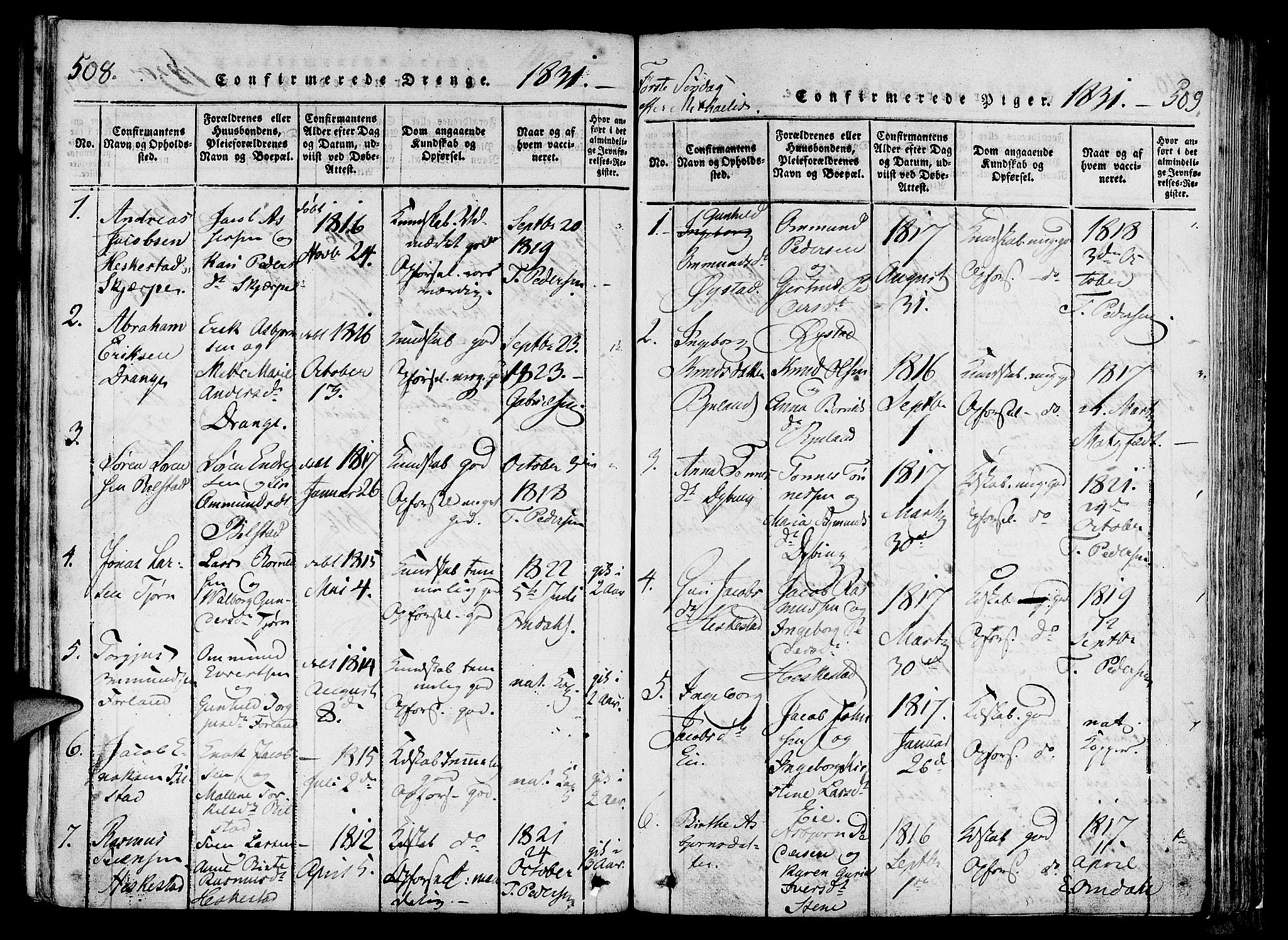 Lund sokneprestkontor, AV/SAST-A-101809/S06/L0006: Parish register (official) no. A 6, 1816-1839, p. 508-509