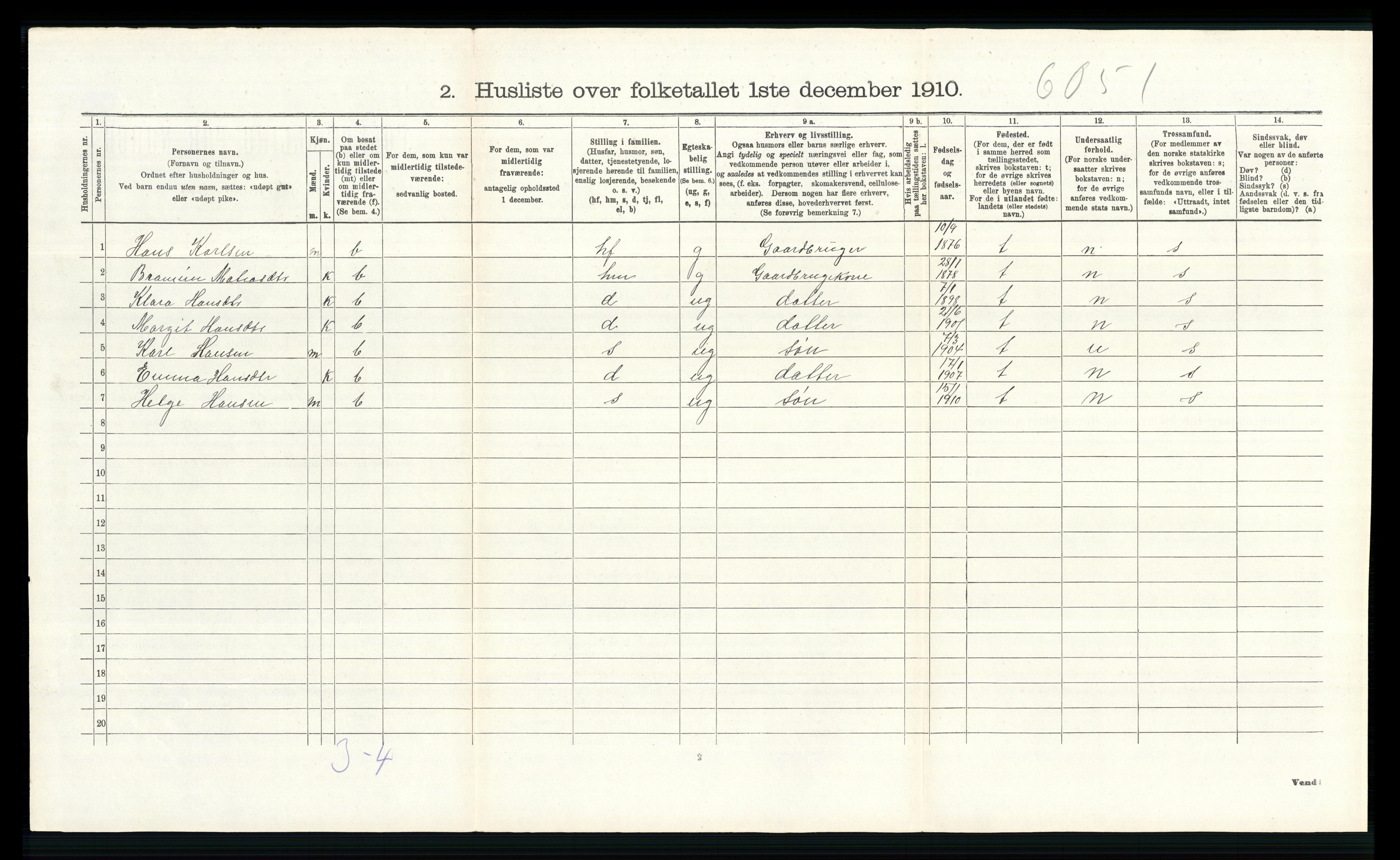 RA, 1910 census for Vestre Toten, 1910, p. 1028