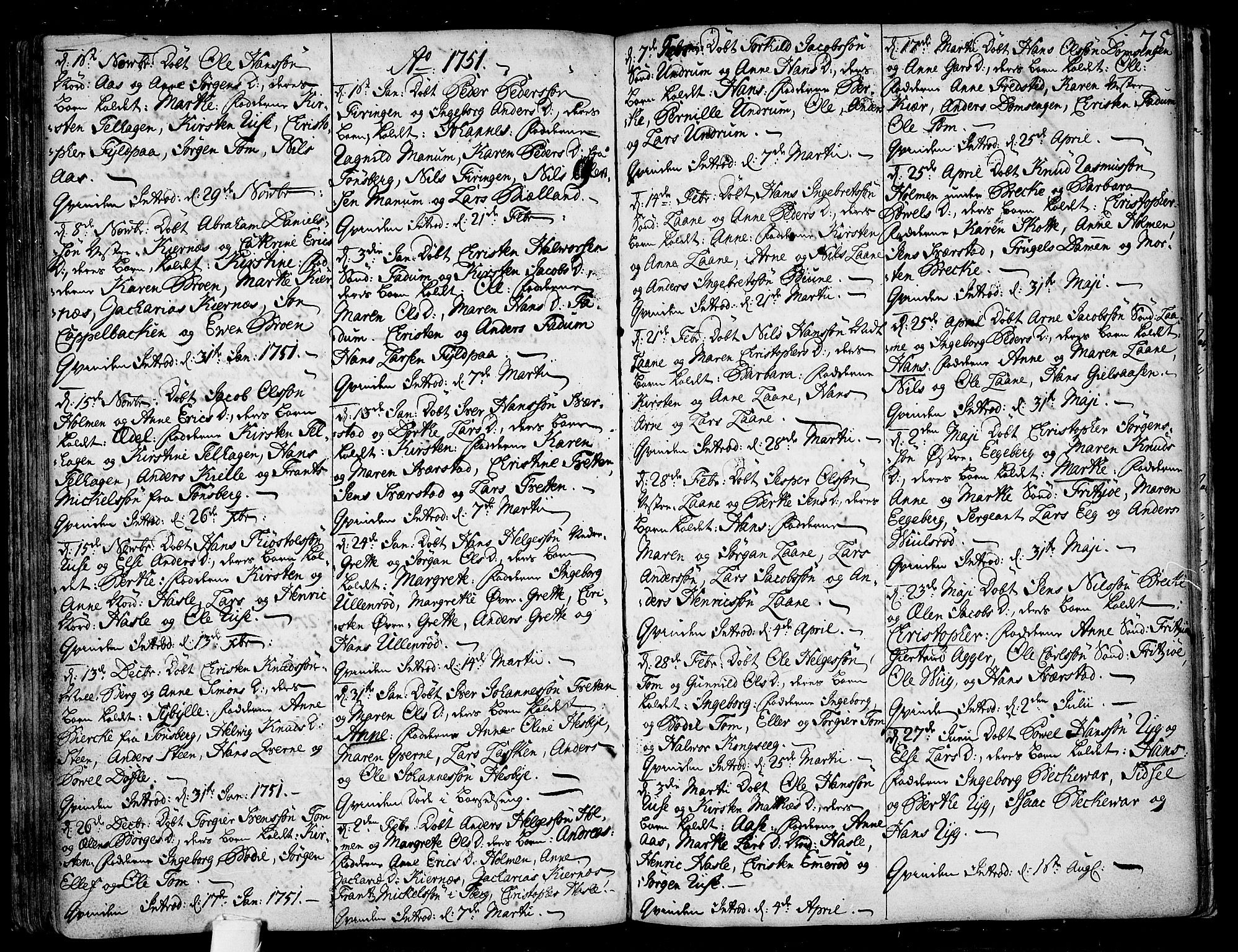 Sem kirkebøker, AV/SAKO-A-5/F/Fa/L0001: Parish register (official) no. I 1, 1702-1763, p. 75