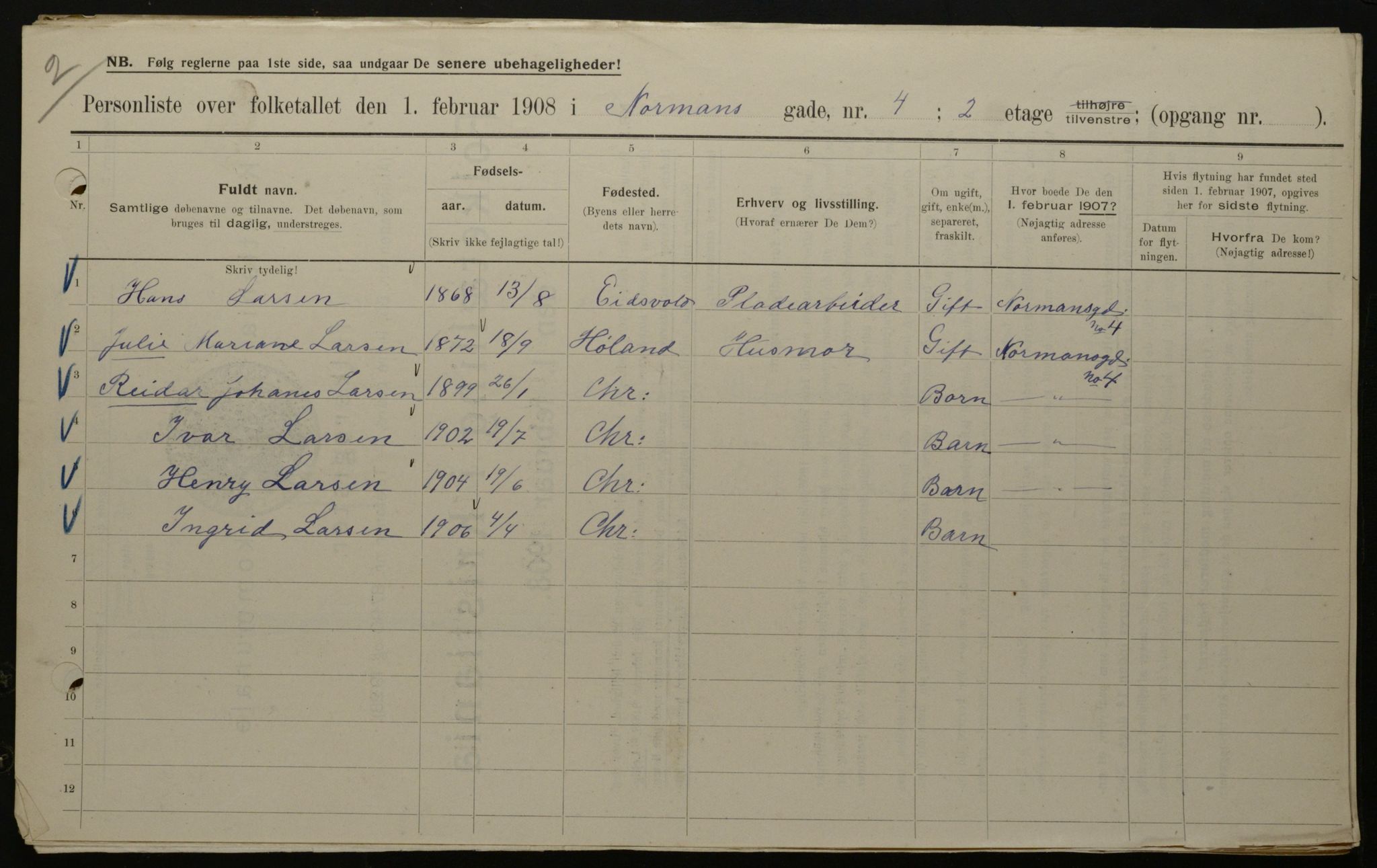 OBA, Municipal Census 1908 for Kristiania, 1908, p. 66009