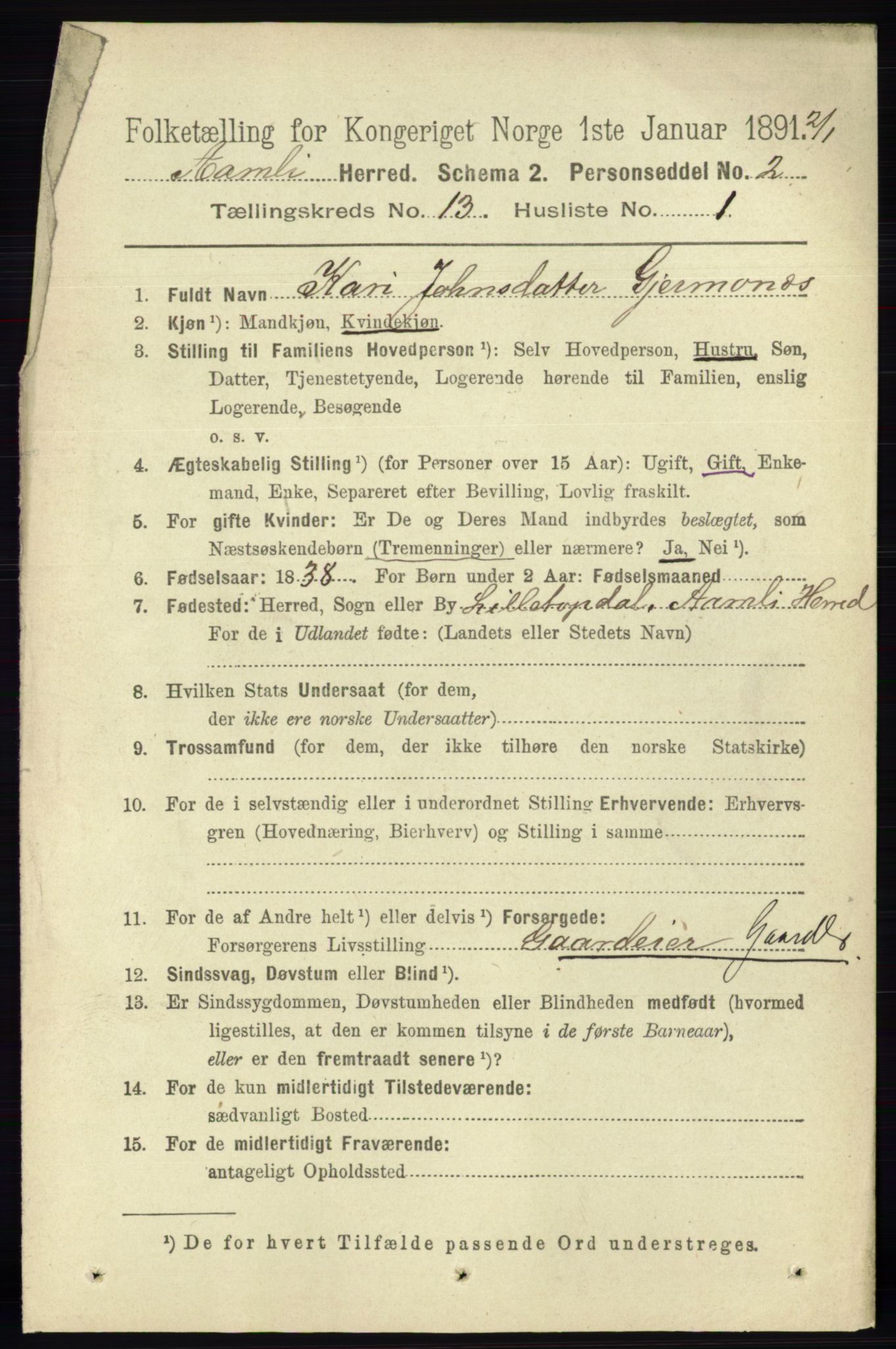 RA, 1891 census for 0929 Åmli, 1891, p. 2151