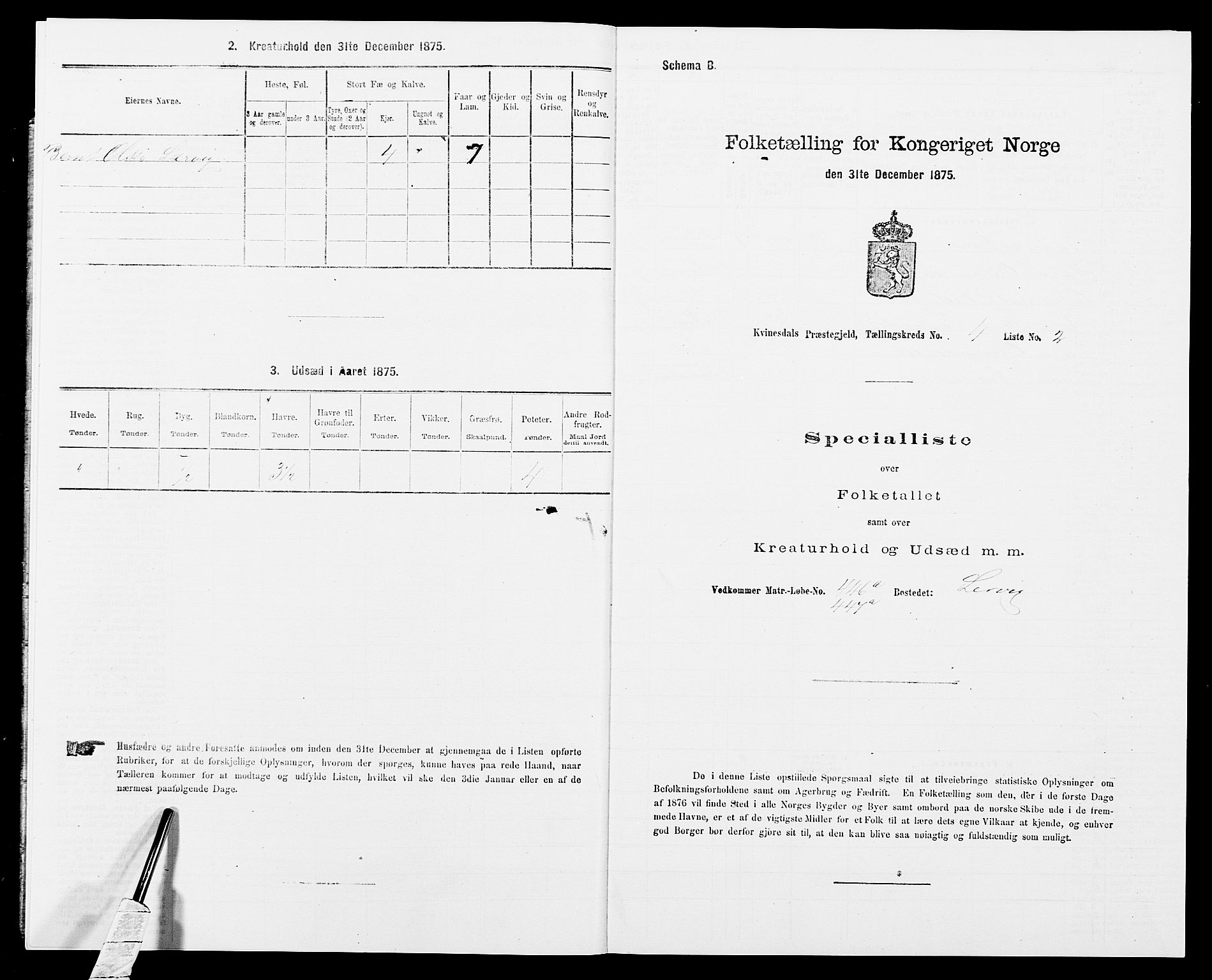 SAK, 1875 census for 1037P Kvinesdal, 1875, p. 551