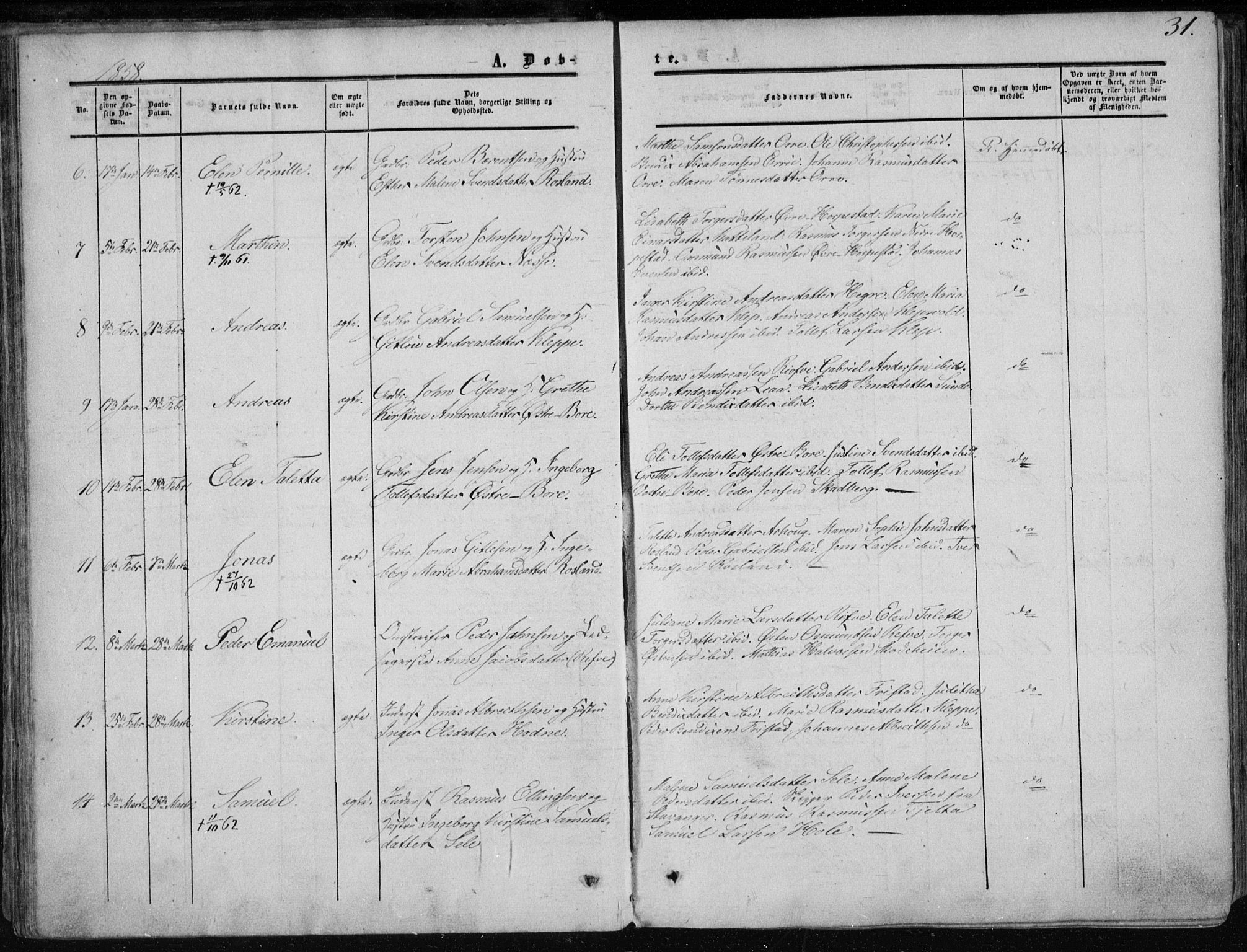 Klepp sokneprestkontor, AV/SAST-A-101803/001/3/30BA/L0005: Parish register (official) no. A 5, 1853-1870, p. 31