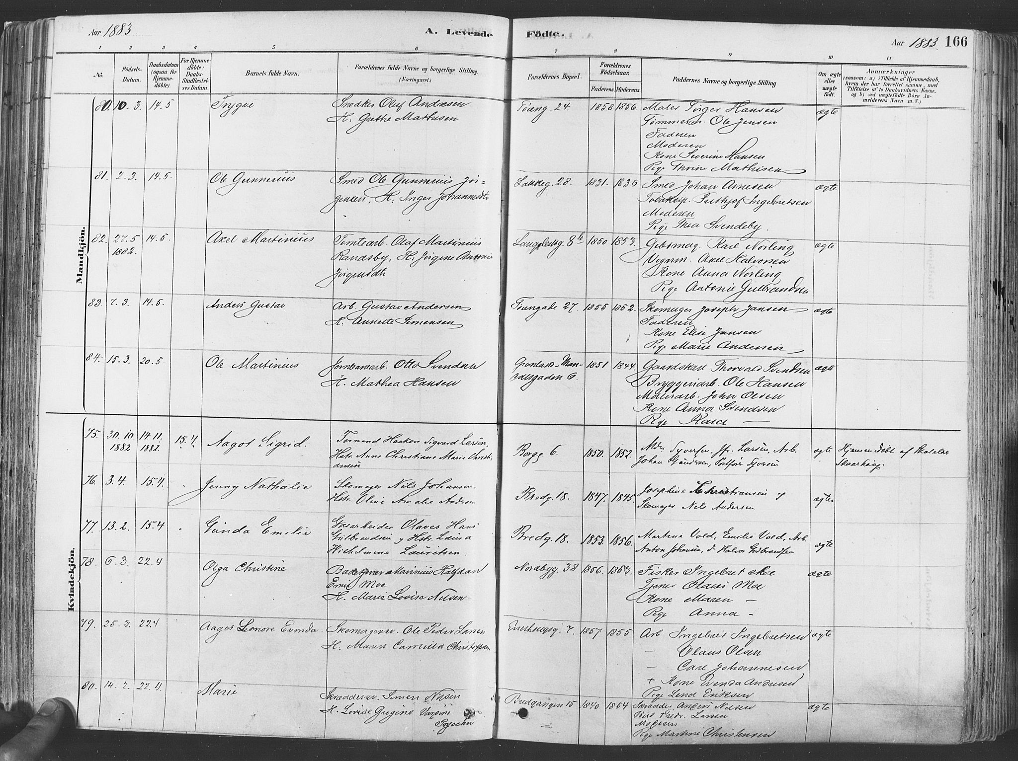 Grønland prestekontor Kirkebøker, SAO/A-10848/F/Fa/L0007: Parish register (official) no. 7, 1878-1888, p. 166