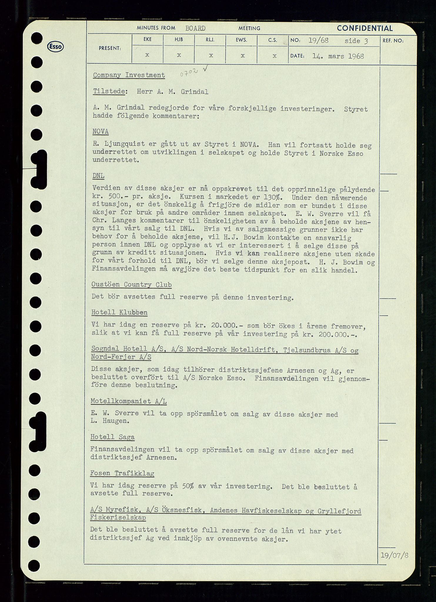 Pa 0982 - Esso Norge A/S, AV/SAST-A-100448/A/Aa/L0002/0004: Den administrerende direksjon Board minutes (styrereferater) / Den administrerende direksjon Board minutes (styrereferater), 1968, p. 33