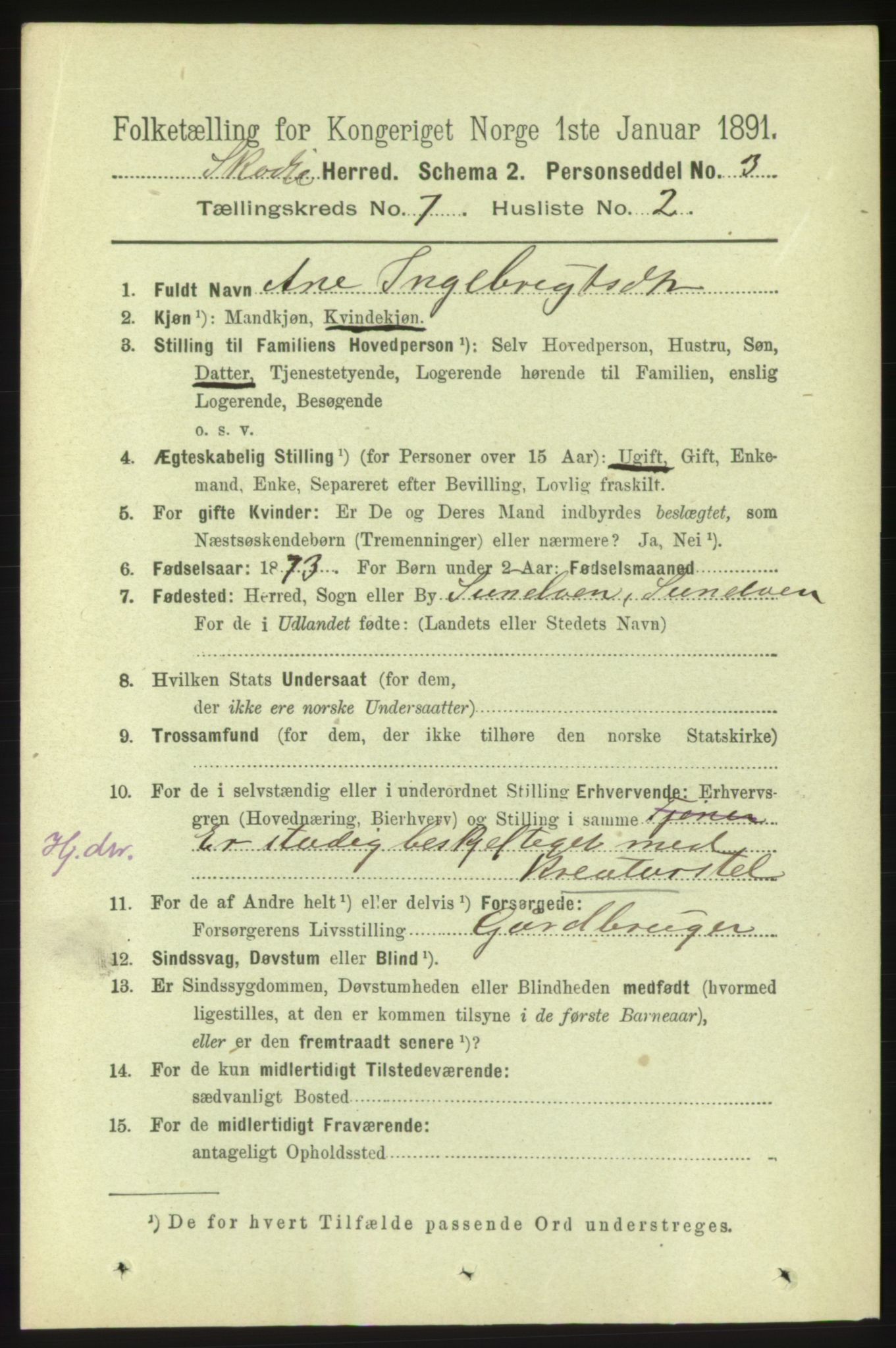 RA, 1891 census for 1529 Skodje, 1891, p. 1422