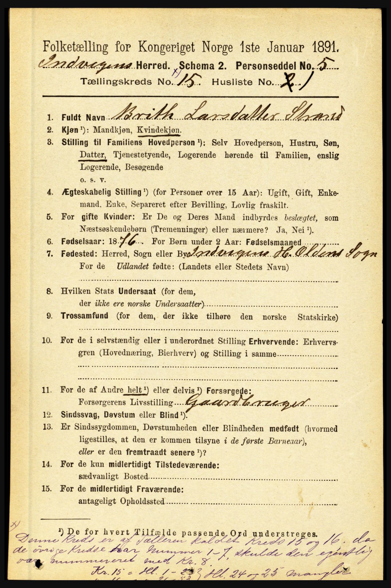 RA, 1891 census for 1447 Innvik, 1891, p. 3231