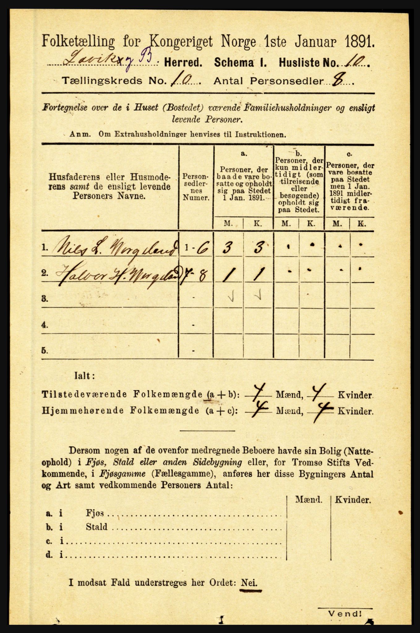 RA, 1891 census for 1415 Lavik og Brekke, 1891, p. 1966