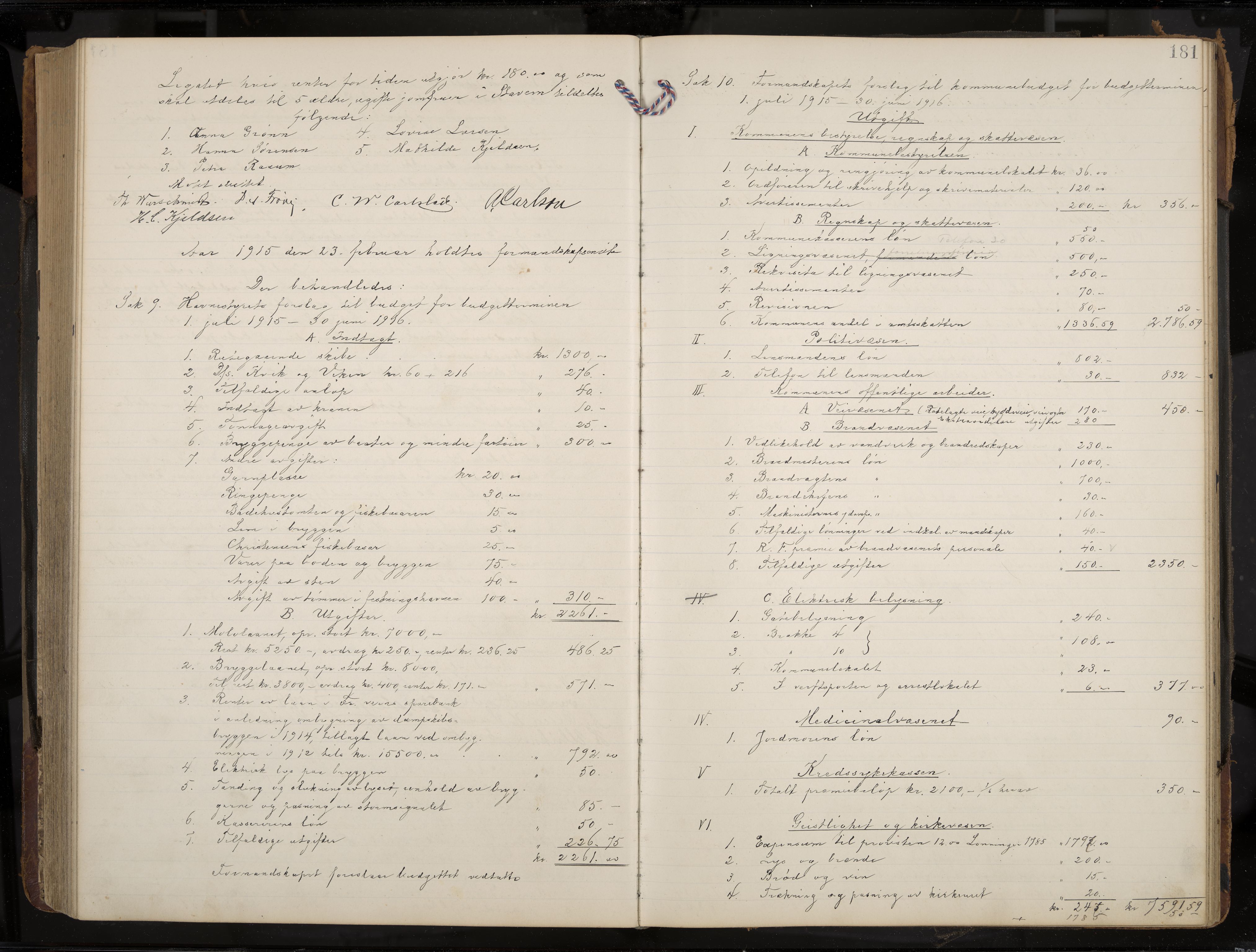 Stavern formannskap og sentraladministrasjon, IKAK/0708021/A/Aa/L0005: Møtebok med register, 1905-1917, p. 181