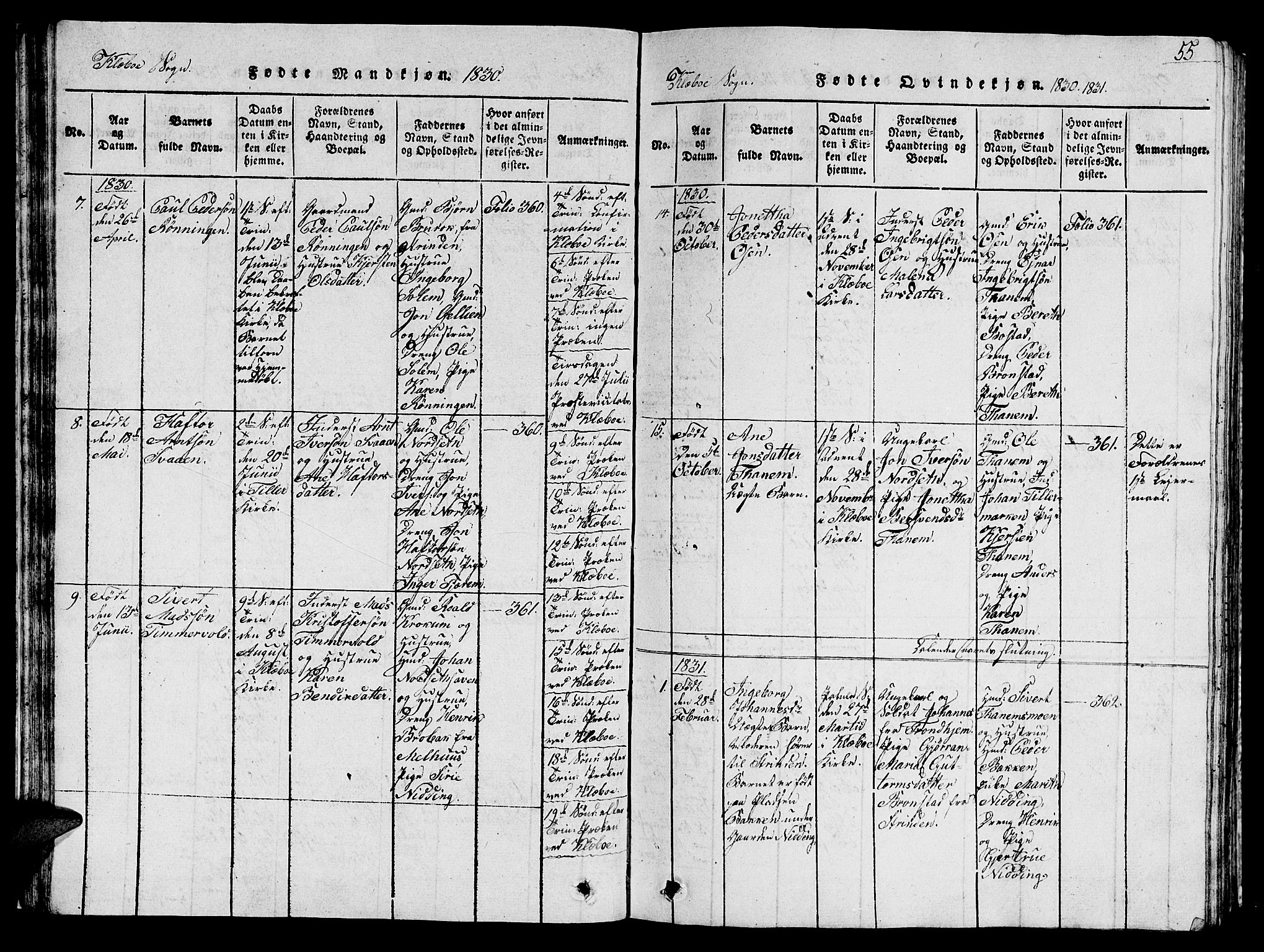 Ministerialprotokoller, klokkerbøker og fødselsregistre - Sør-Trøndelag, SAT/A-1456/618/L0450: Parish register (copy) no. 618C01, 1816-1865, p. 55