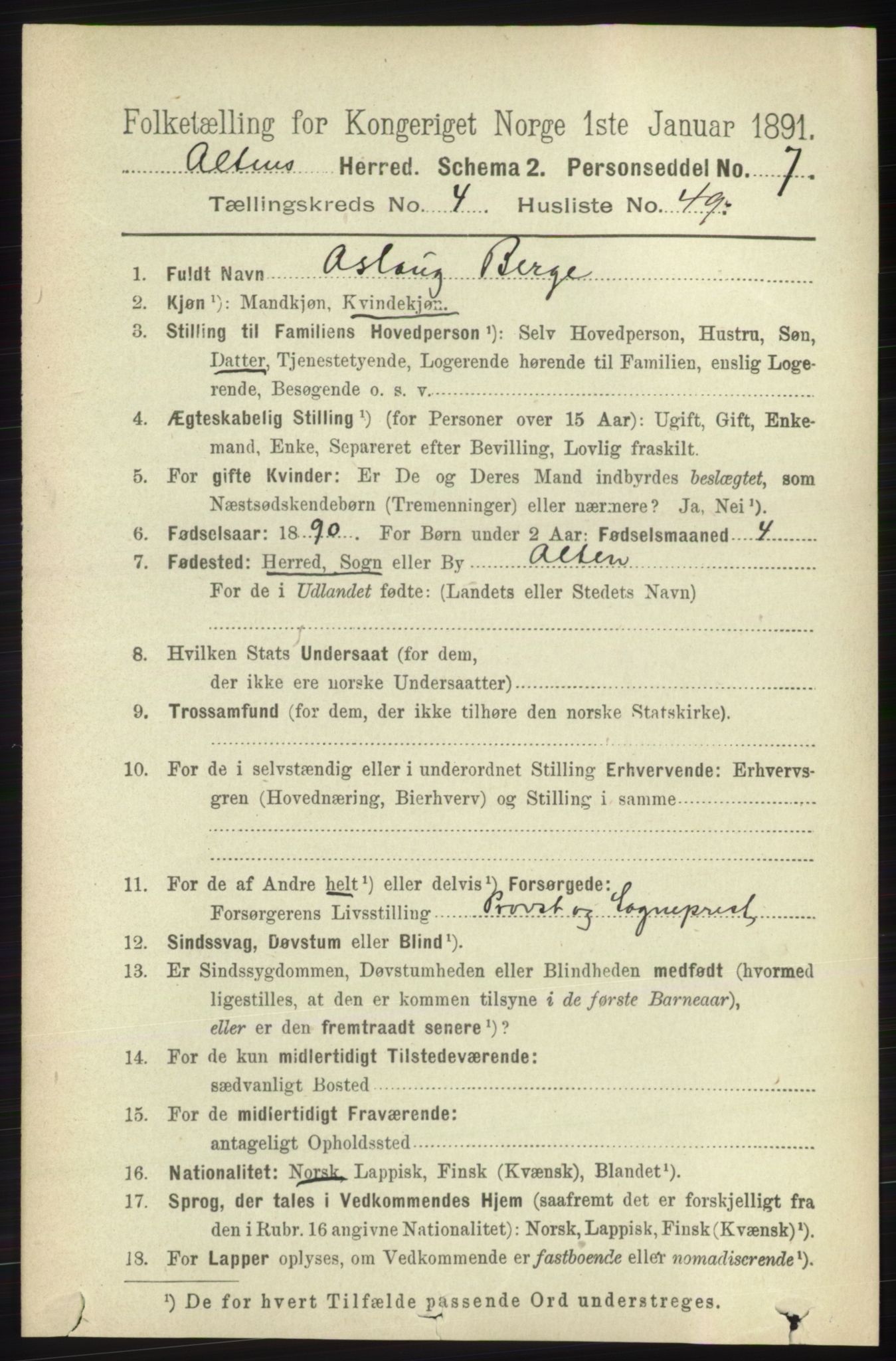 RA, 1891 census for 2012 Alta, 1891, p. 1615