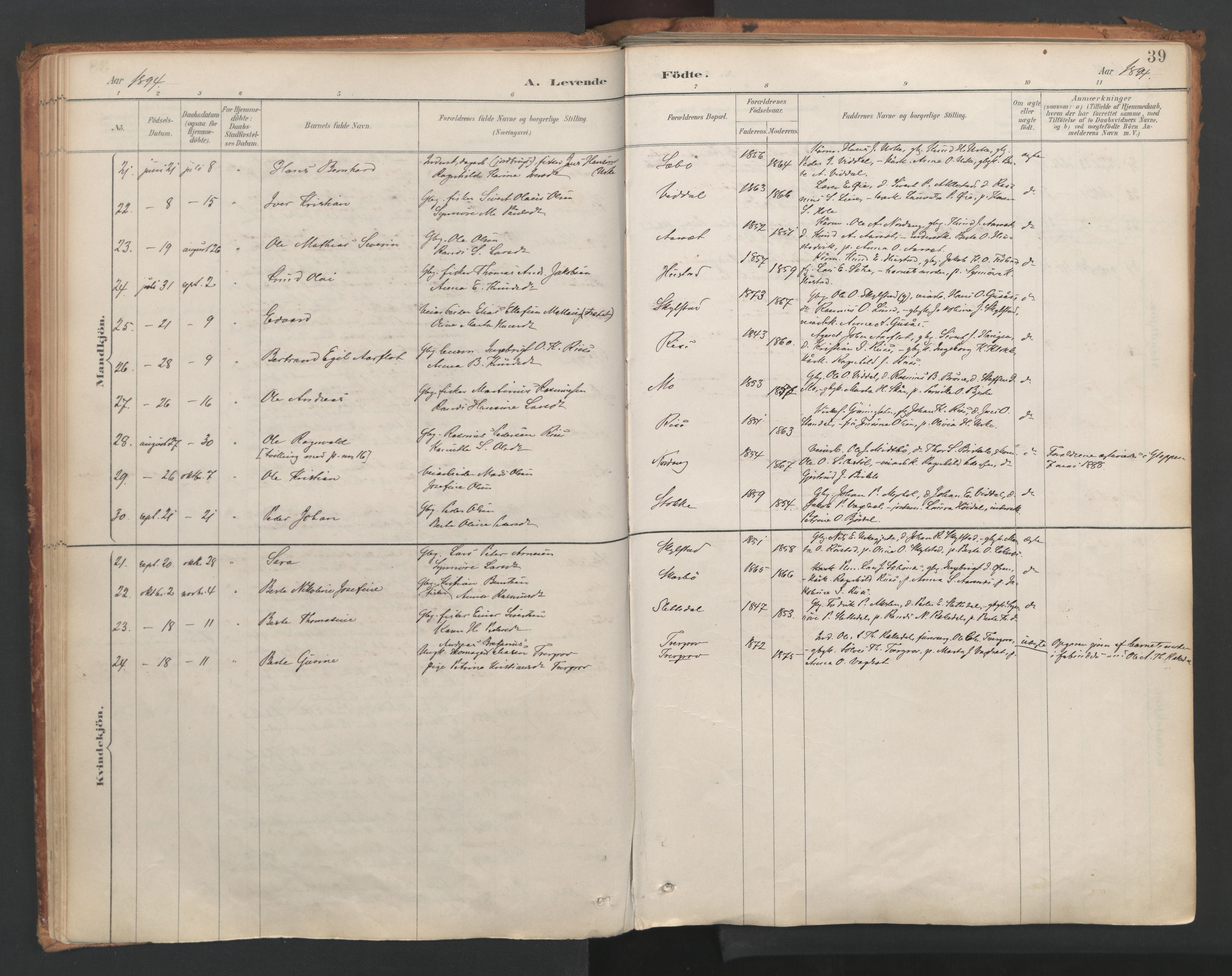 Ministerialprotokoller, klokkerbøker og fødselsregistre - Møre og Romsdal, SAT/A-1454/515/L0211: Parish register (official) no. 515A07, 1886-1910, p. 39
