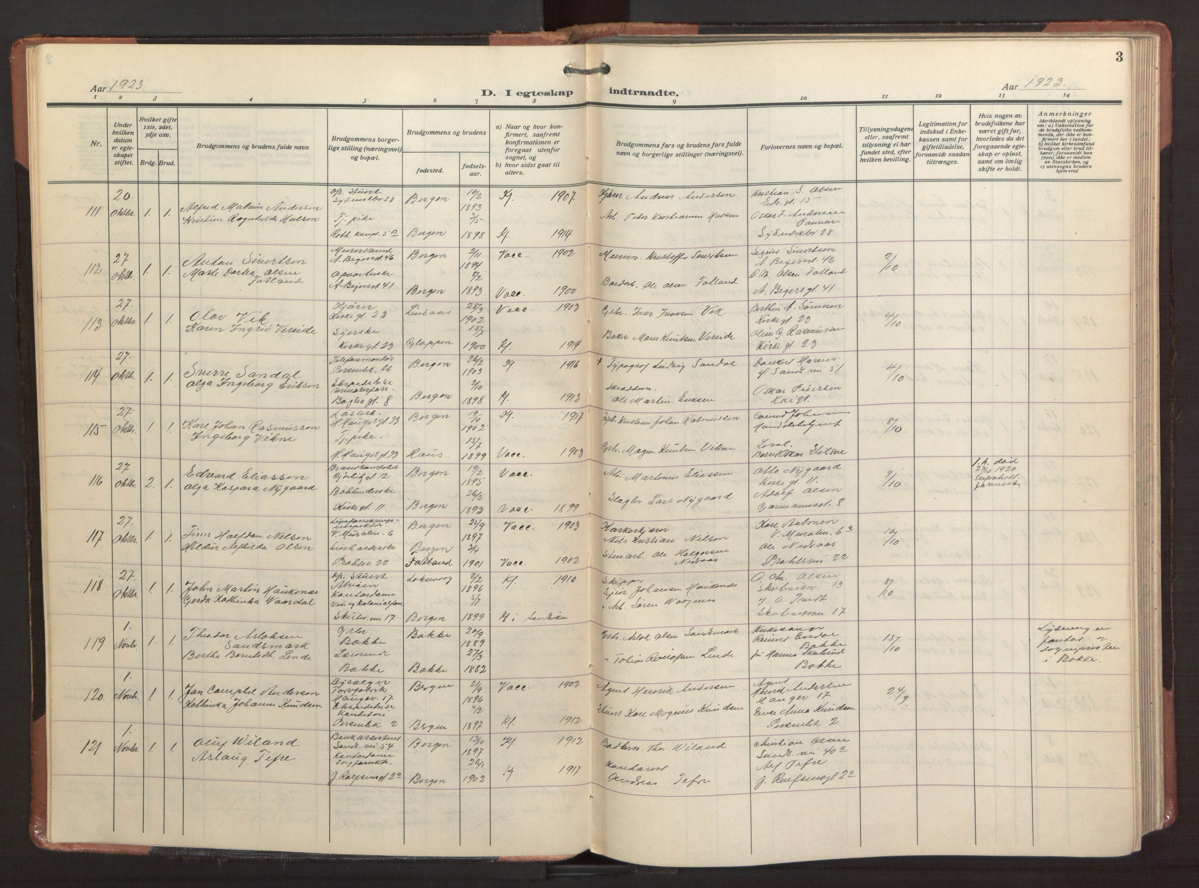 Sandviken Sokneprestembete, SAB/A-77601/H/Ha/L0016: Parish register (official) no. D 3, 1923-1940, p. 3