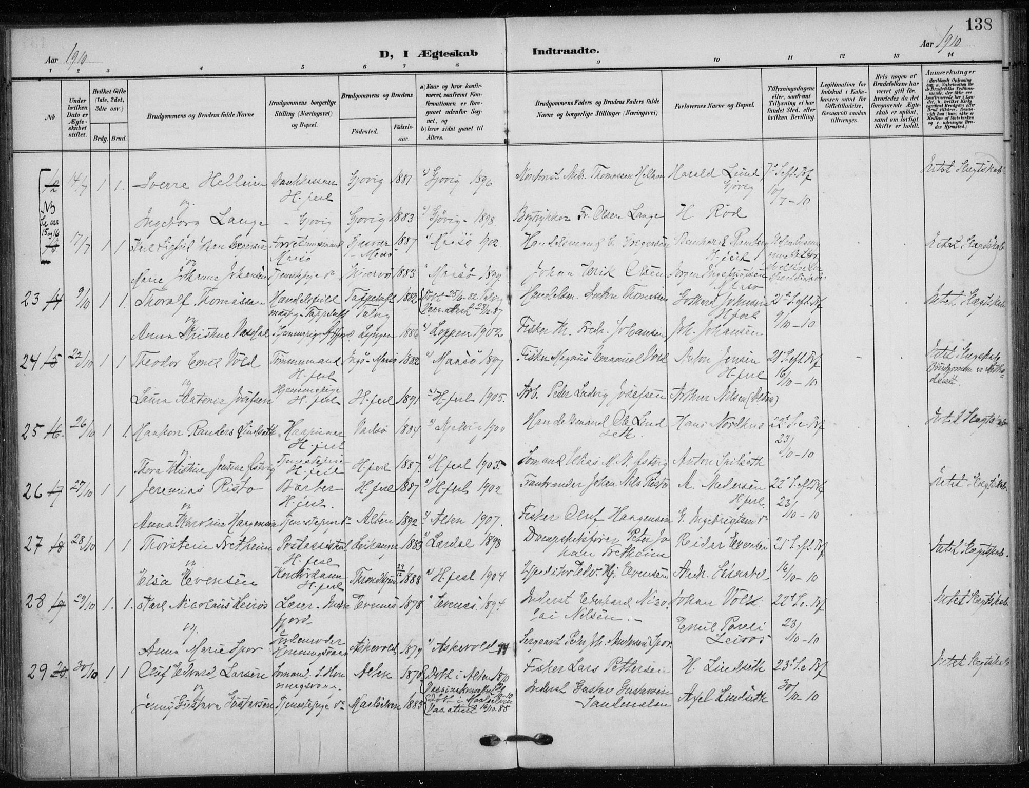 Hammerfest sokneprestkontor, SATØ/S-1347/H/Ha/L0014.kirke: Parish register (official) no. 14, 1906-1916, p. 138