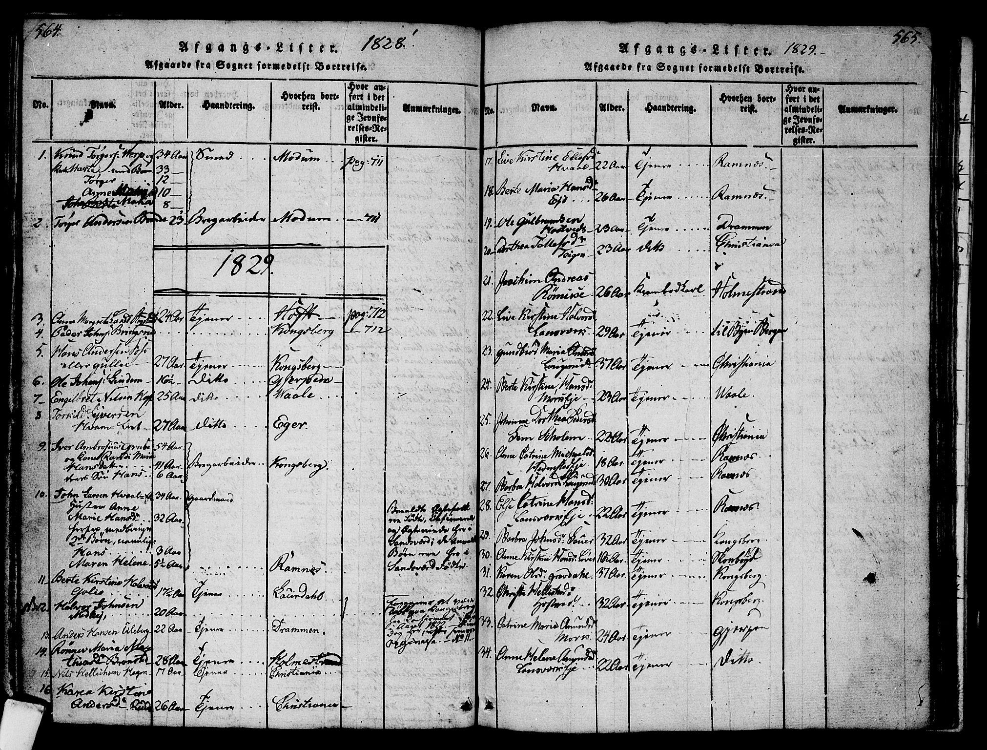 Sandsvær kirkebøker, AV/SAKO-A-244/G/Ga/L0003: Parish register (copy) no. I 3, 1817-1839, p. 564-565