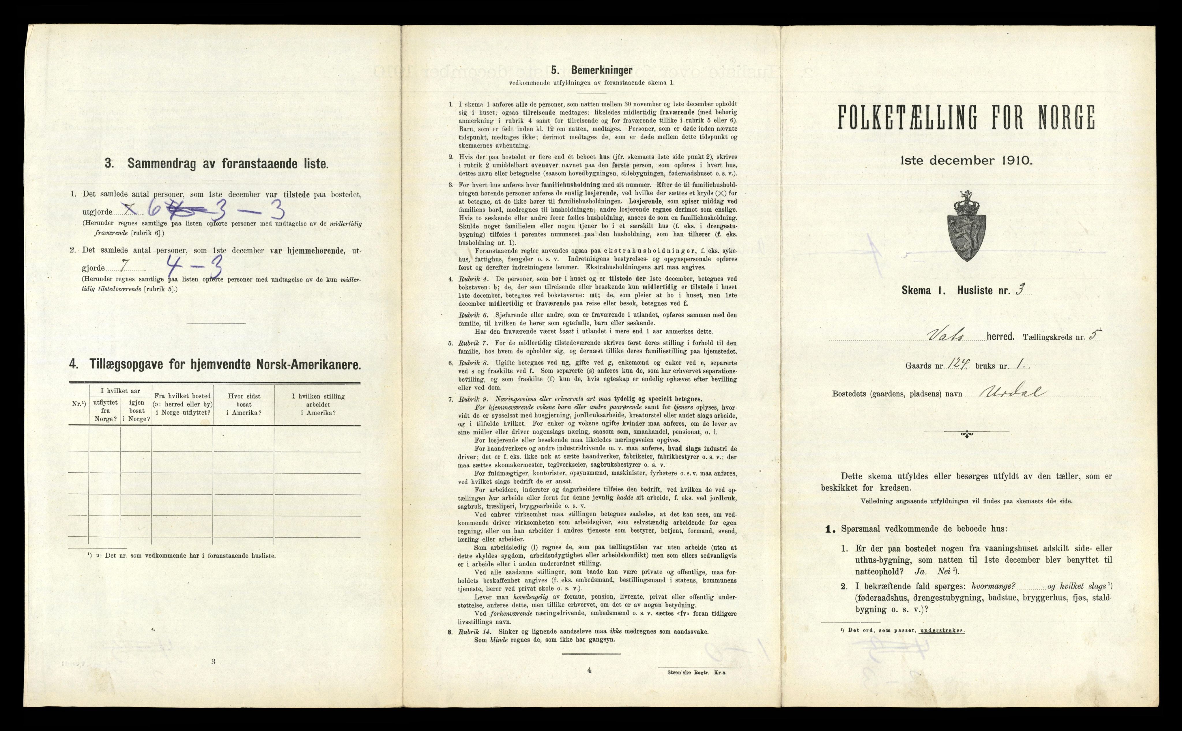 RA, 1910 census for Vats, 1910, p. 294