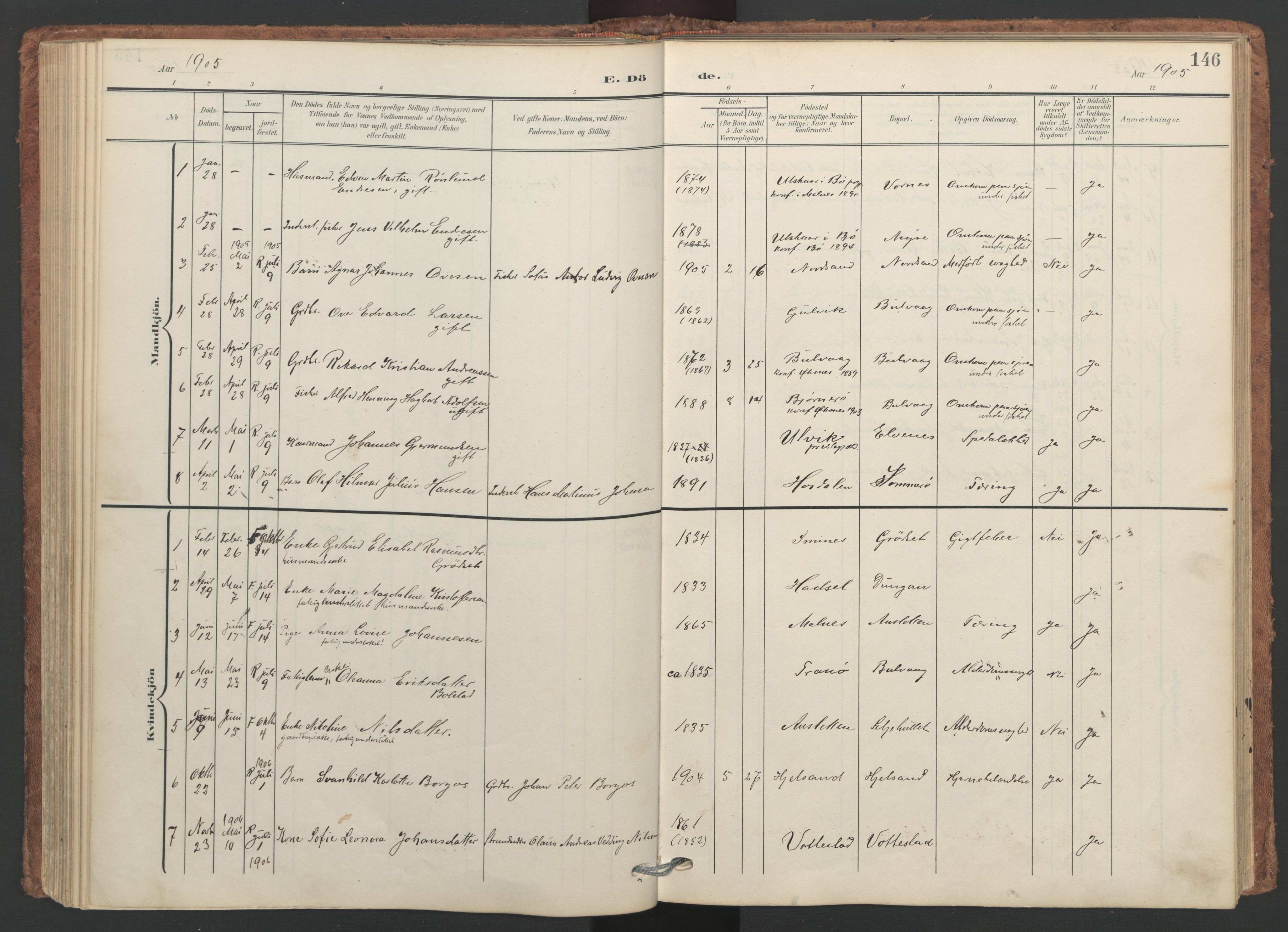 Ministerialprotokoller, klokkerbøker og fødselsregistre - Nordland, SAT/A-1459/893/L1339: Parish register (official) no. 893A11, 1904-1914, p. 146