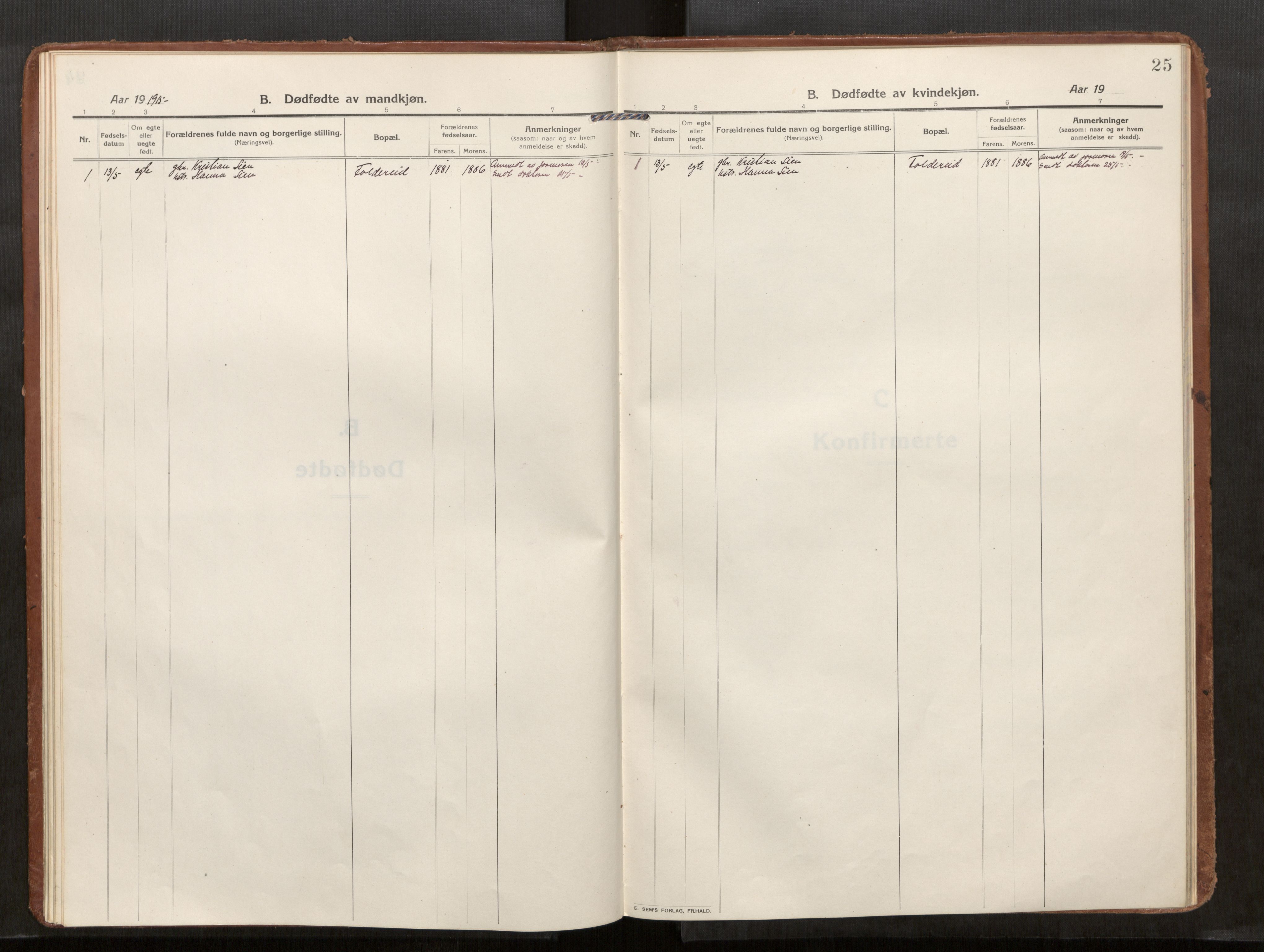 Kolvereid sokneprestkontor, SAT/A-1171/H/Ha/Haa/L0002: Parish register (official) no. 2, 1914-1926, p. 25