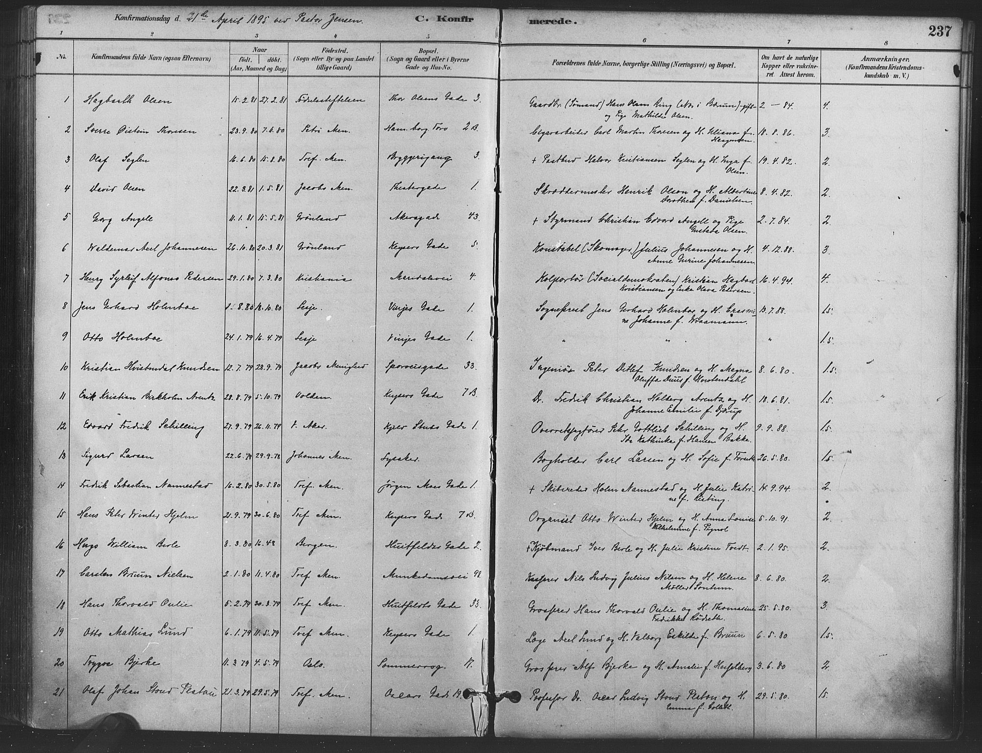 Trefoldighet prestekontor Kirkebøker, AV/SAO-A-10882/F/Fb/L0003: Parish register (official) no. II 3, 1881-1895, p. 237