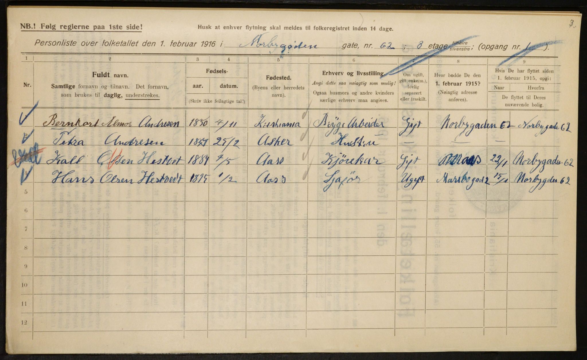 OBA, Municipal Census 1916 for Kristiania, 1916, p. 73884