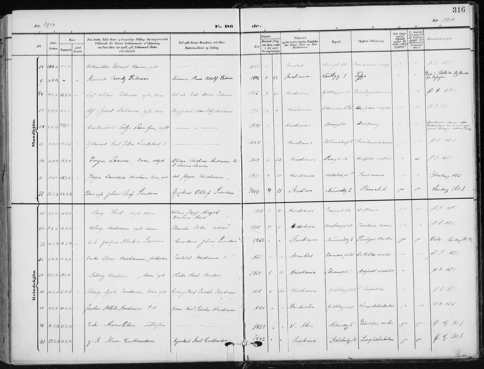 Kampen prestekontor Kirkebøker, AV/SAO-A-10853/F/Fa/L0011: Parish register (official) no. I 11, 1907-1917, p. 316