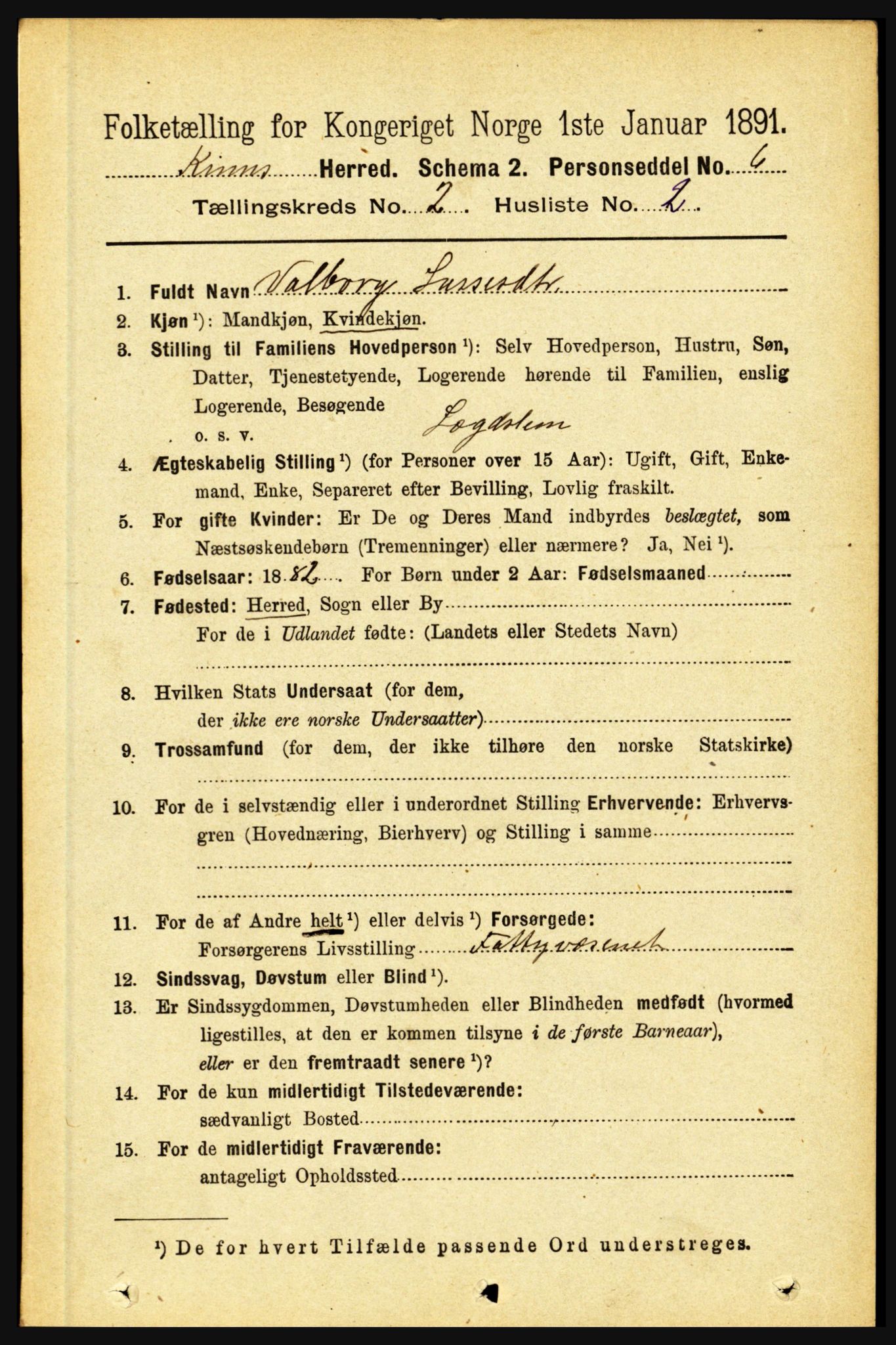 RA, 1891 census for 1437 Kinn, 1891, p. 546