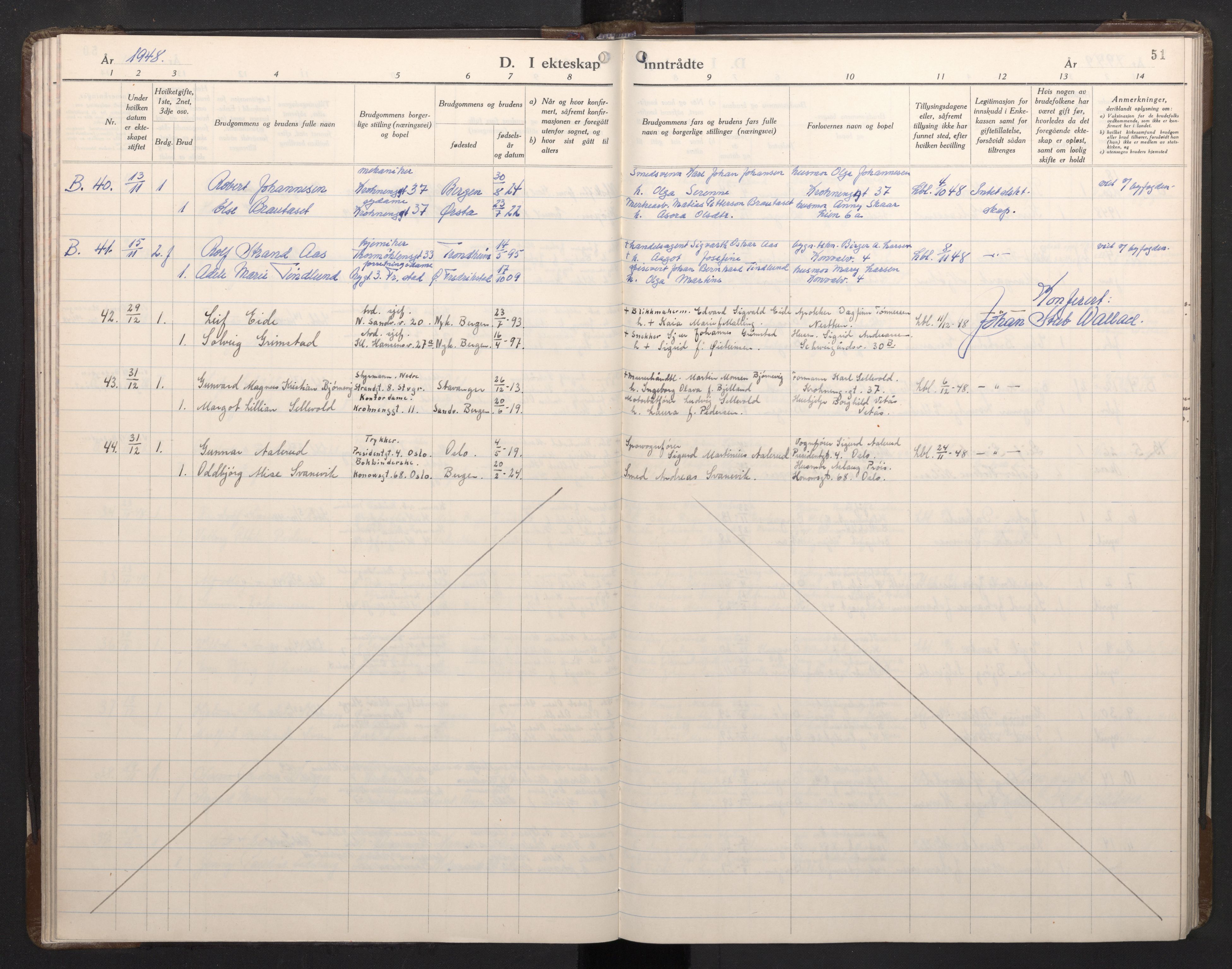 Mariakirken Sokneprestembete, AV/SAB-A-76901/H/Haa/L0019: Parish register (official) no. D 1, 1939-1963, p. 50b-51a