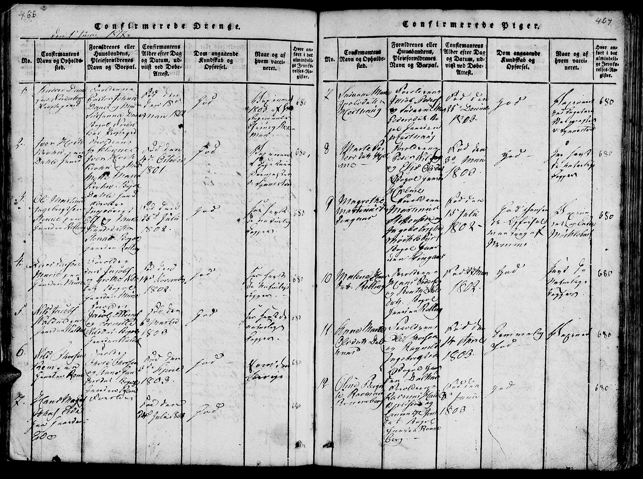 Ministerialprotokoller, klokkerbøker og fødselsregistre - Møre og Romsdal, SAT/A-1454/519/L0260: Parish register (copy) no. 519C01, 1817-1829, p. 466-467