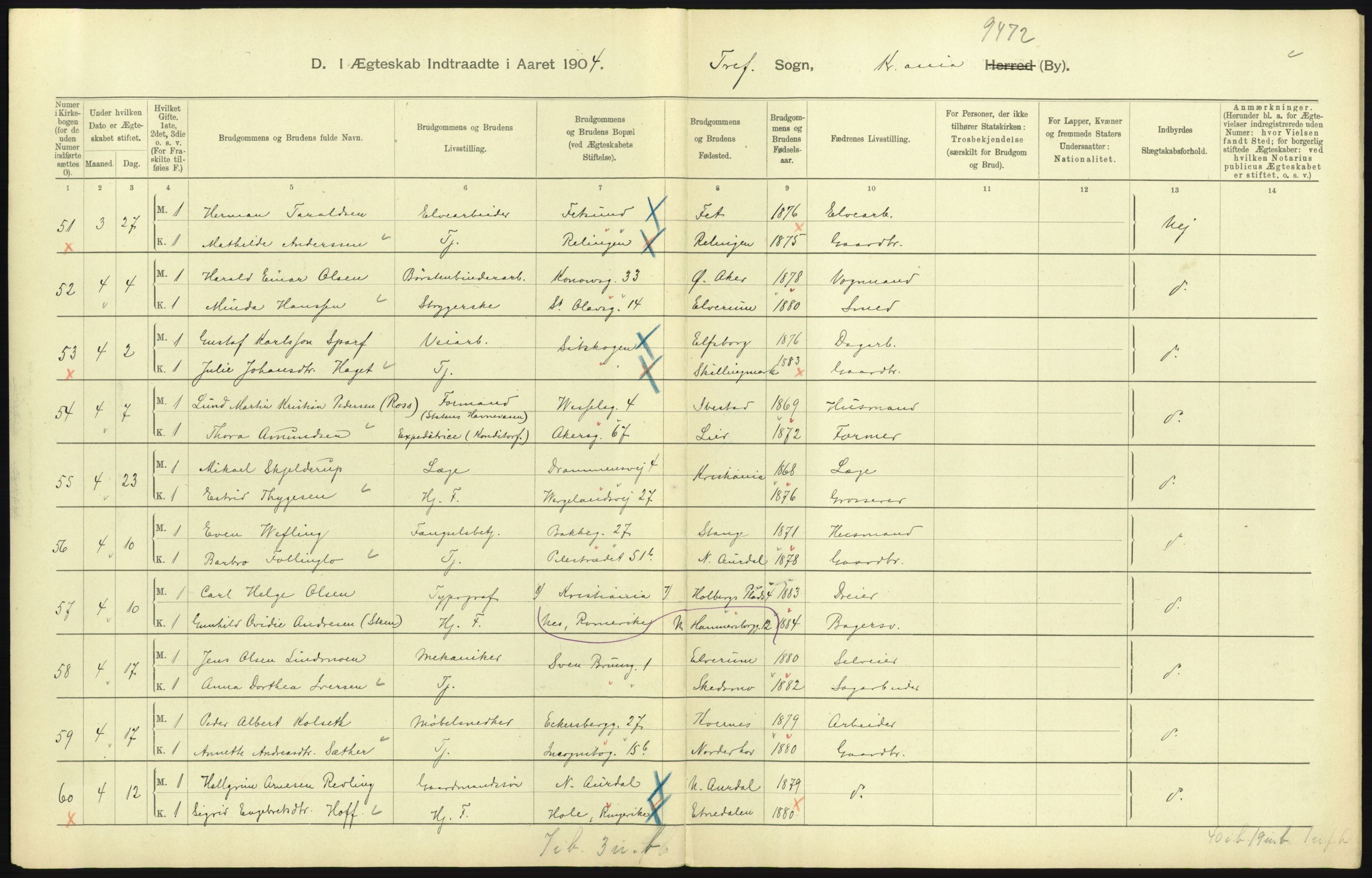 Statistisk sentralbyrå, Sosiodemografiske emner, Befolkning, AV/RA-S-2228/D/Df/Dfa/Dfab/L0004: Kristiania: Gifte, døde, 1904, p. 97