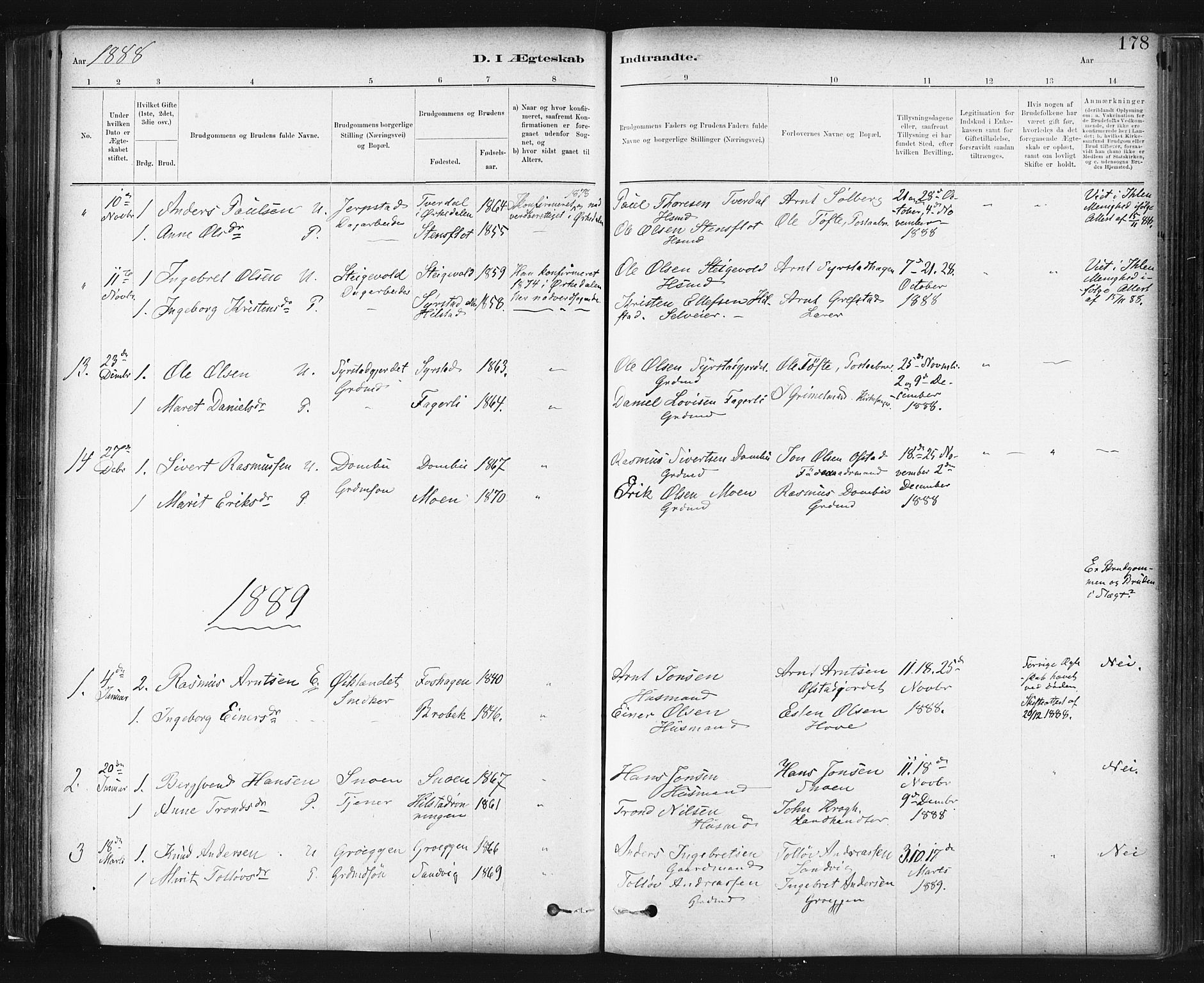 Ministerialprotokoller, klokkerbøker og fødselsregistre - Sør-Trøndelag, SAT/A-1456/672/L0857: Parish register (official) no. 672A09, 1882-1893, p. 178