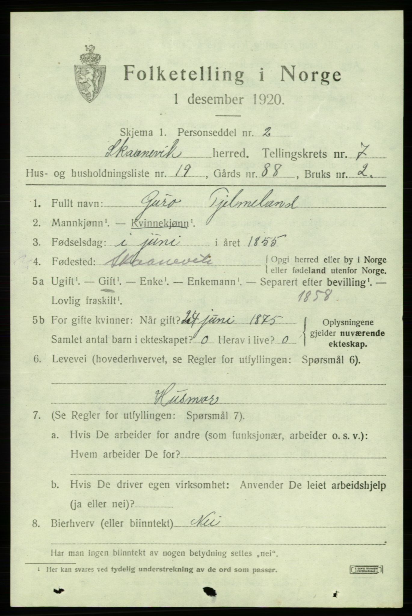 SAB, 1920 census for Skånevik, 1920, p. 4569