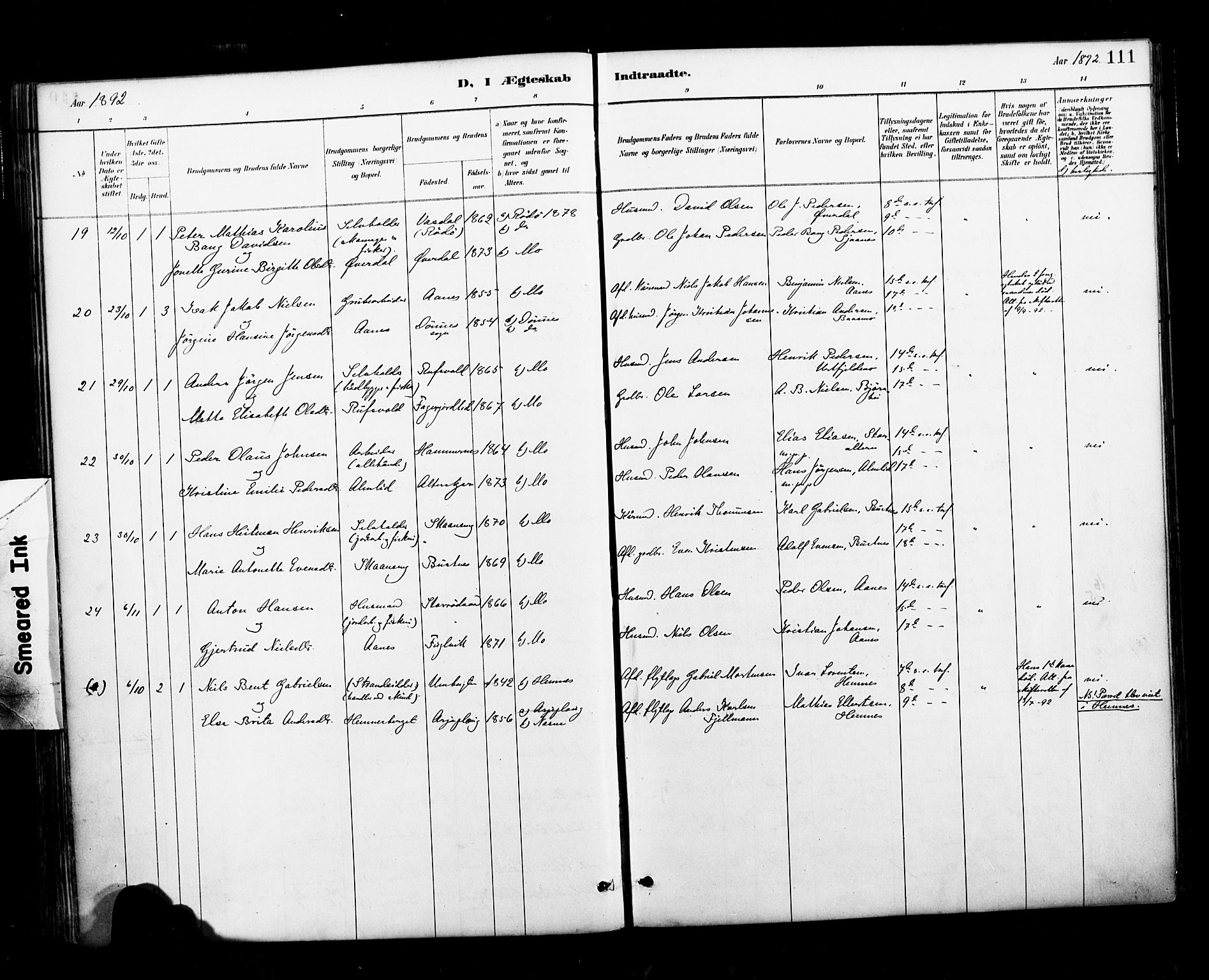 Ministerialprotokoller, klokkerbøker og fødselsregistre - Nordland, AV/SAT-A-1459/827/L0401: Parish register (official) no. 827A13, 1887-1905, p. 111