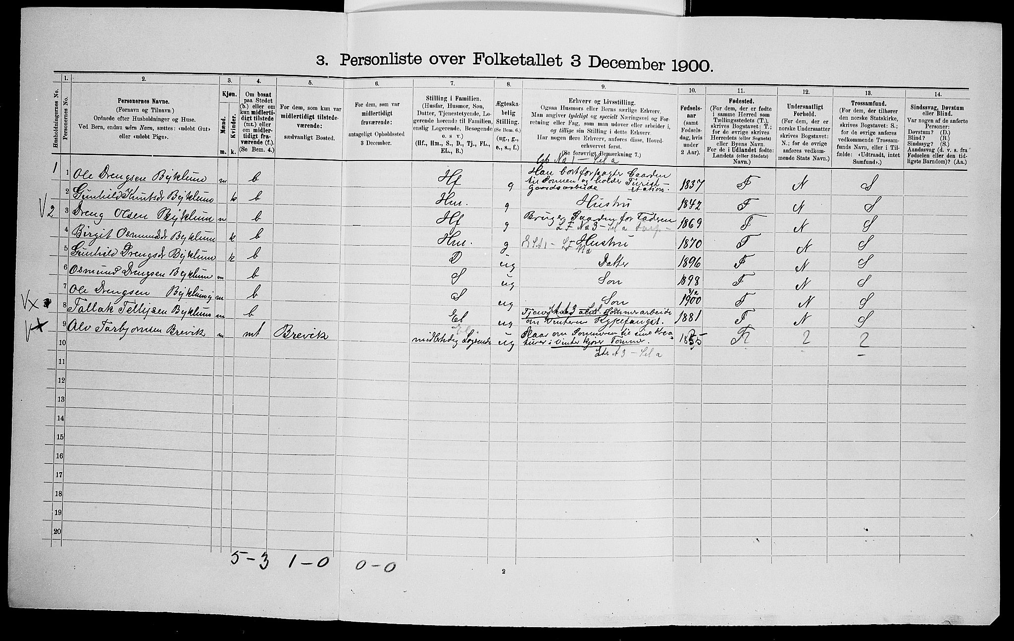 SAK, 1900 census for Valle, 1900, p. 198