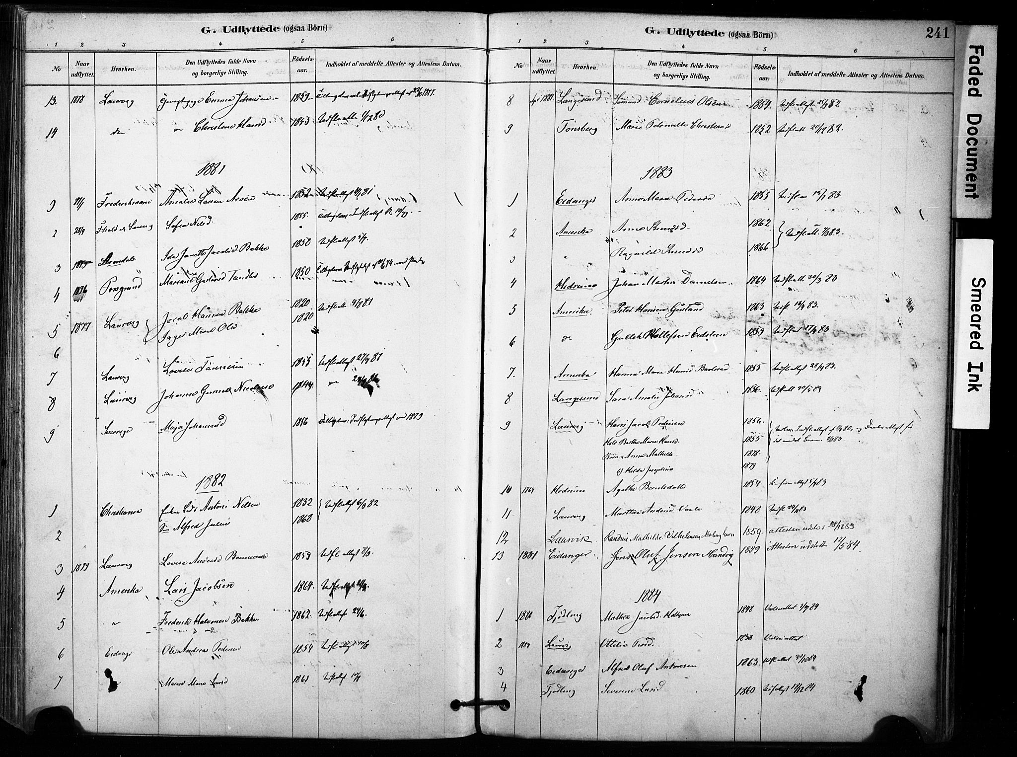 Brunlanes kirkebøker, AV/SAKO-A-342/F/Fb/L0001: Parish register (official) no. II 1, 1878-1899, p. 241