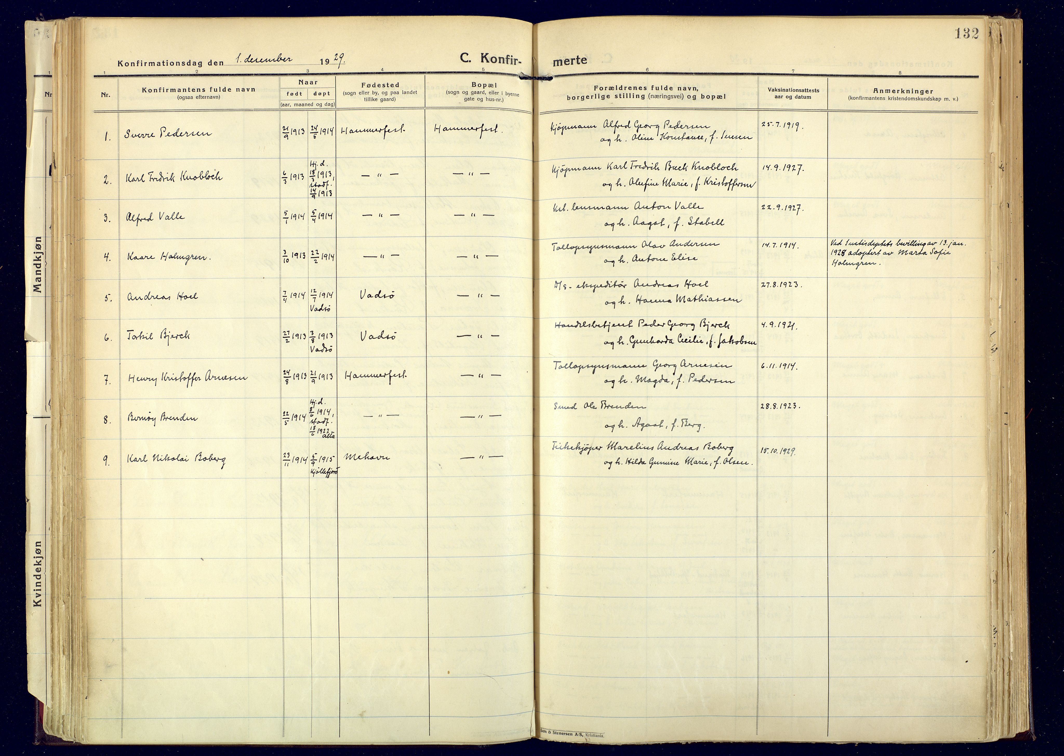 Hammerfest sokneprestkontor, AV/SATØ-S-1347/H/Ha/L0017.kirke: Parish register (official) no. 17, 1923-1933, p. 132